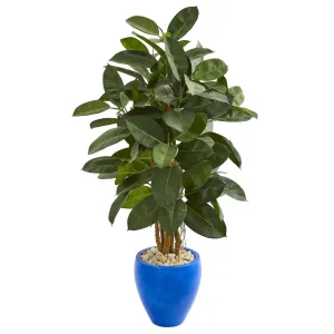 53” Artificial Rubber Tree in Blue Planter