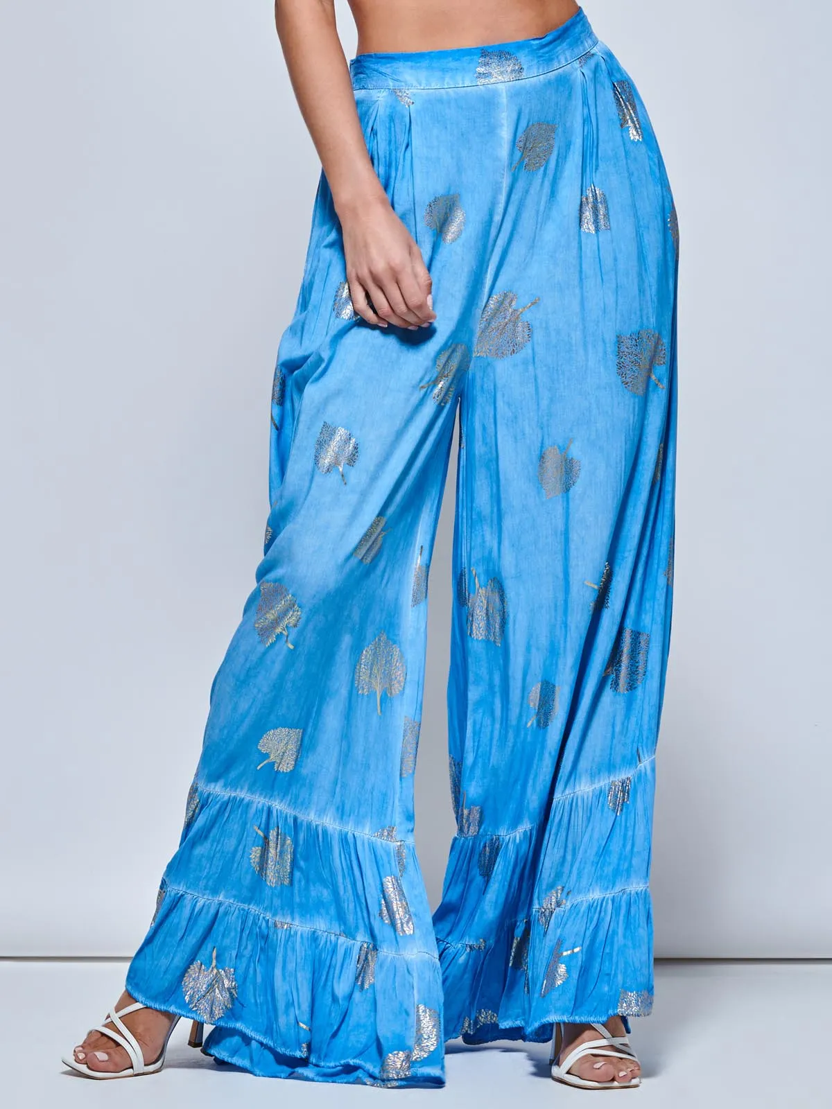 Abstract Print Palazzo Style Holiday Pants, Blue Abstract