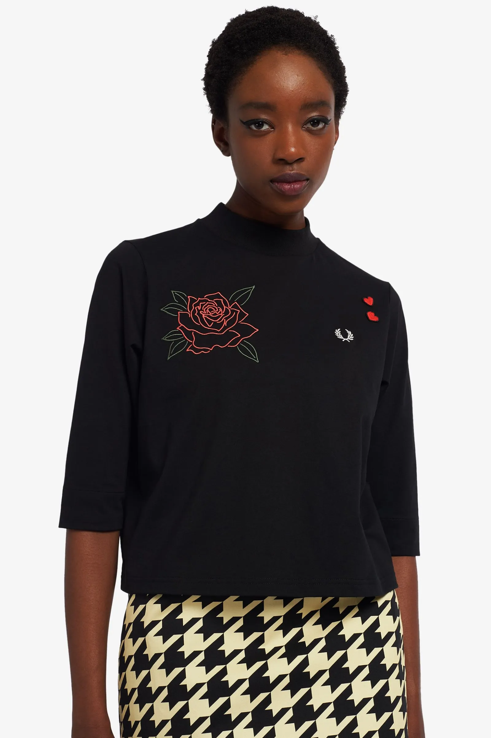 Amy Winehouse Black Embroidered High Neck T-Shirt