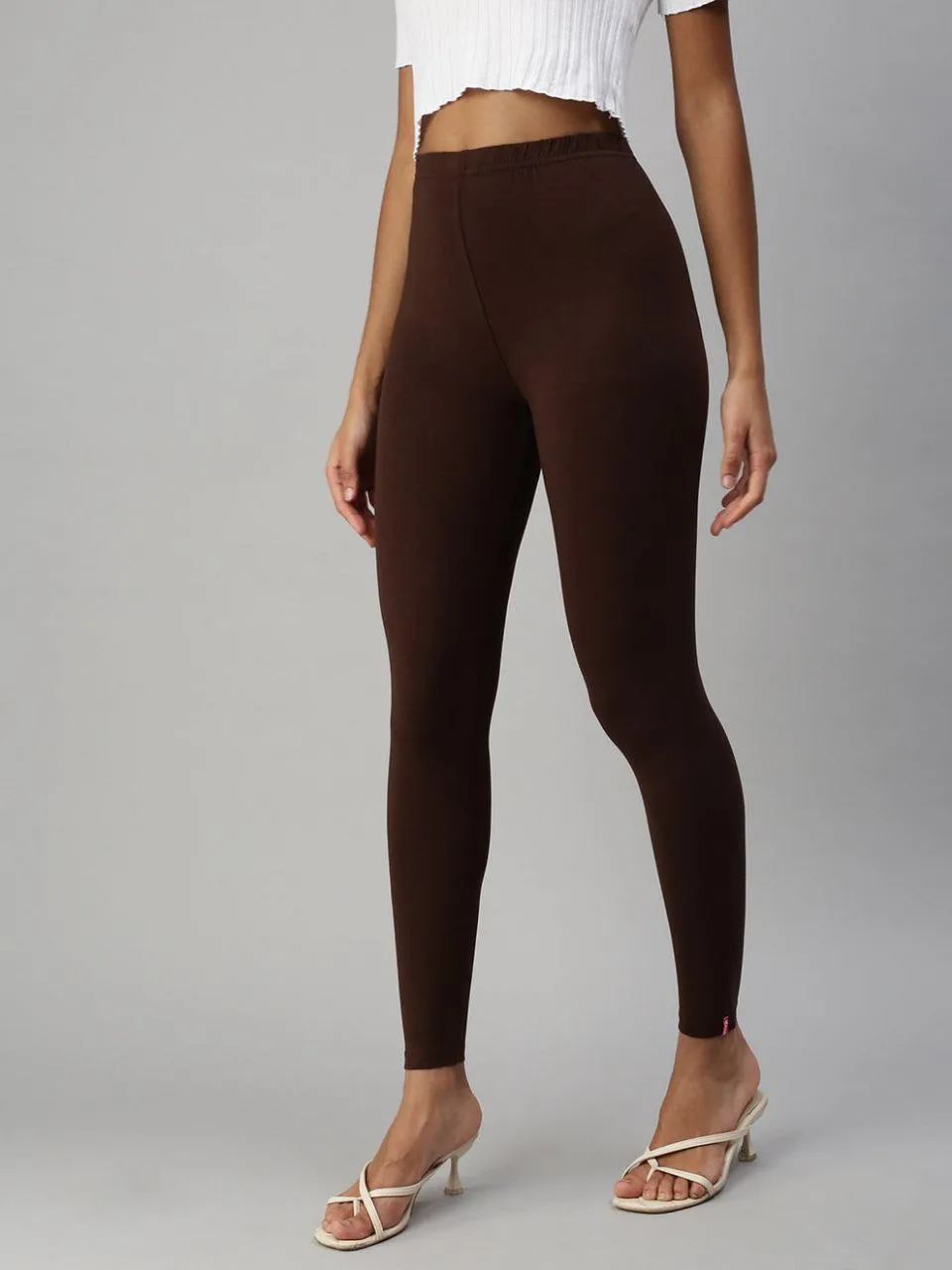 Attractive Brown Color Cotton Ankle Length Leggings For Women