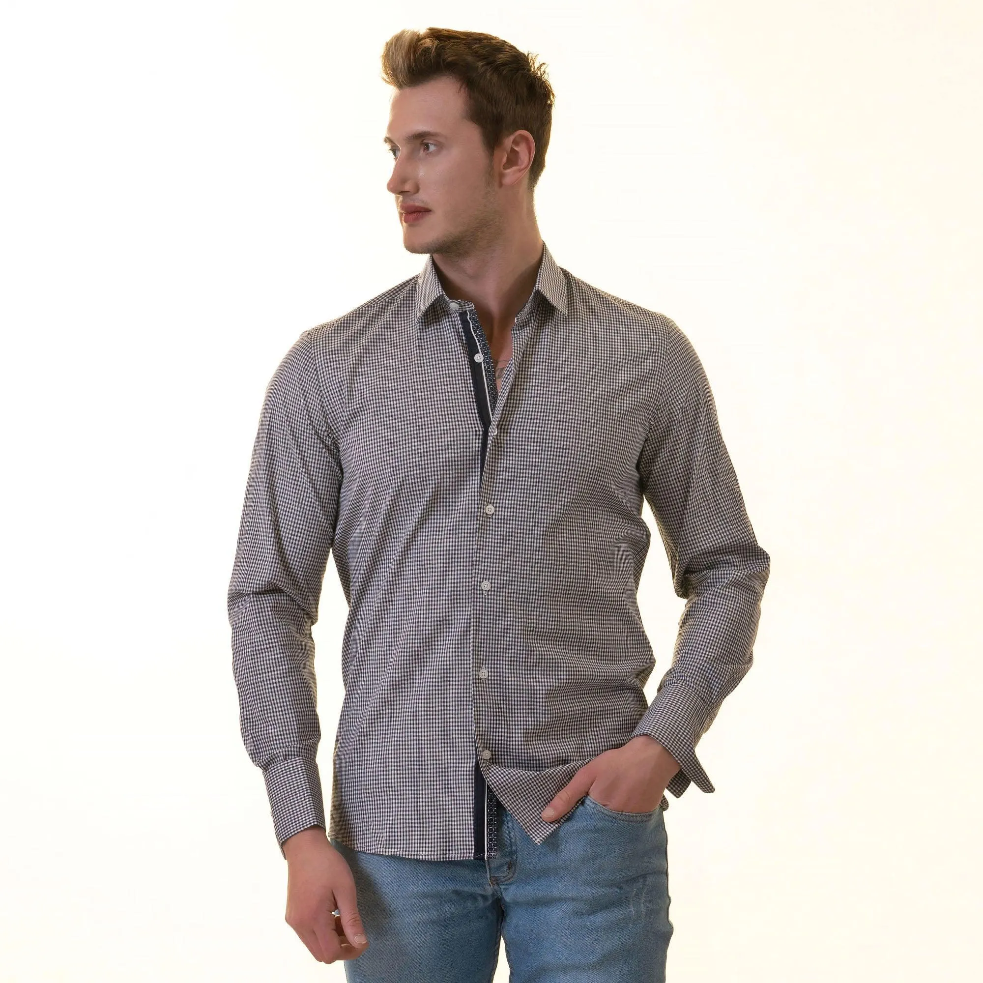 Black Checkered Slim Fit Designer Shirt