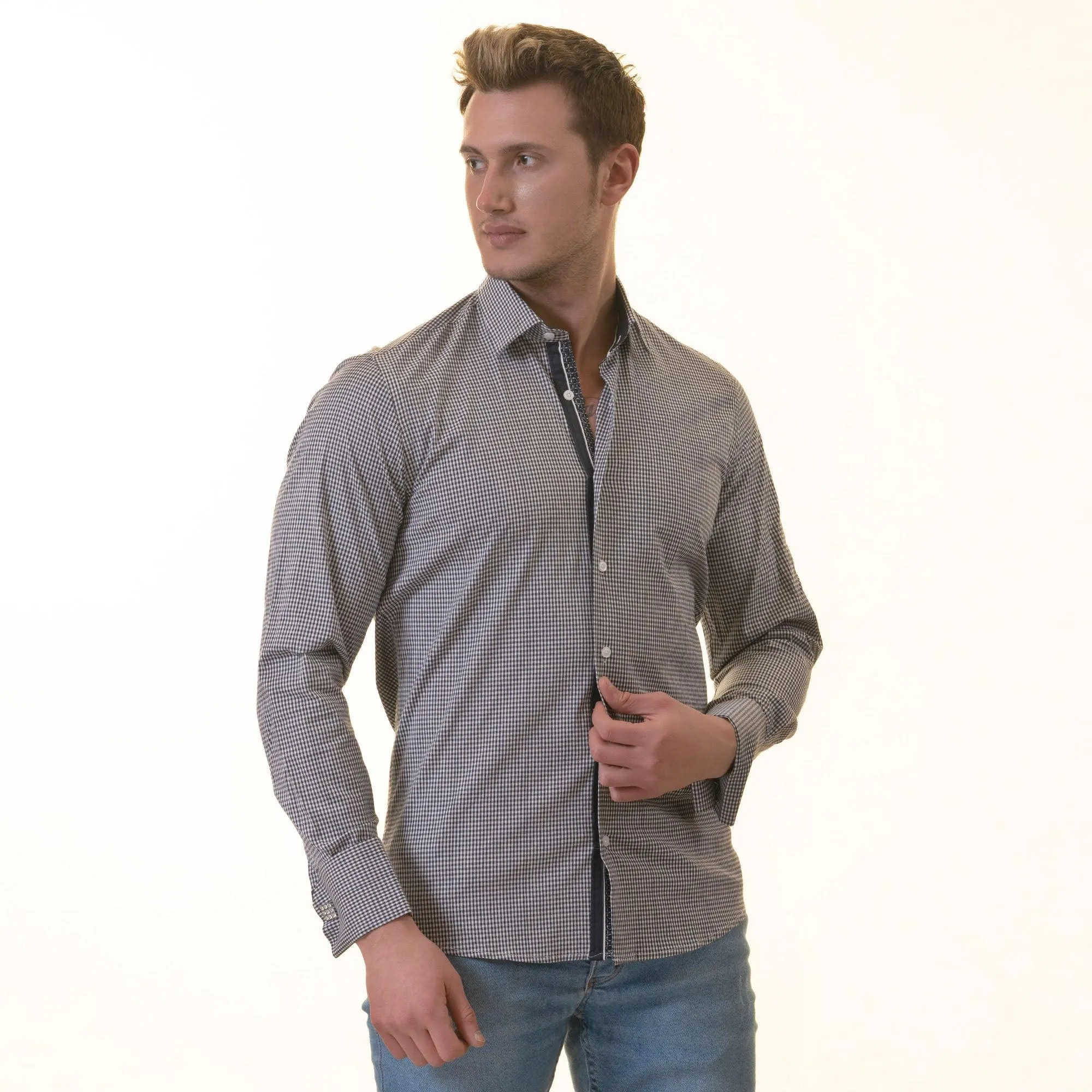 Black Checkered Slim Fit Designer Shirt