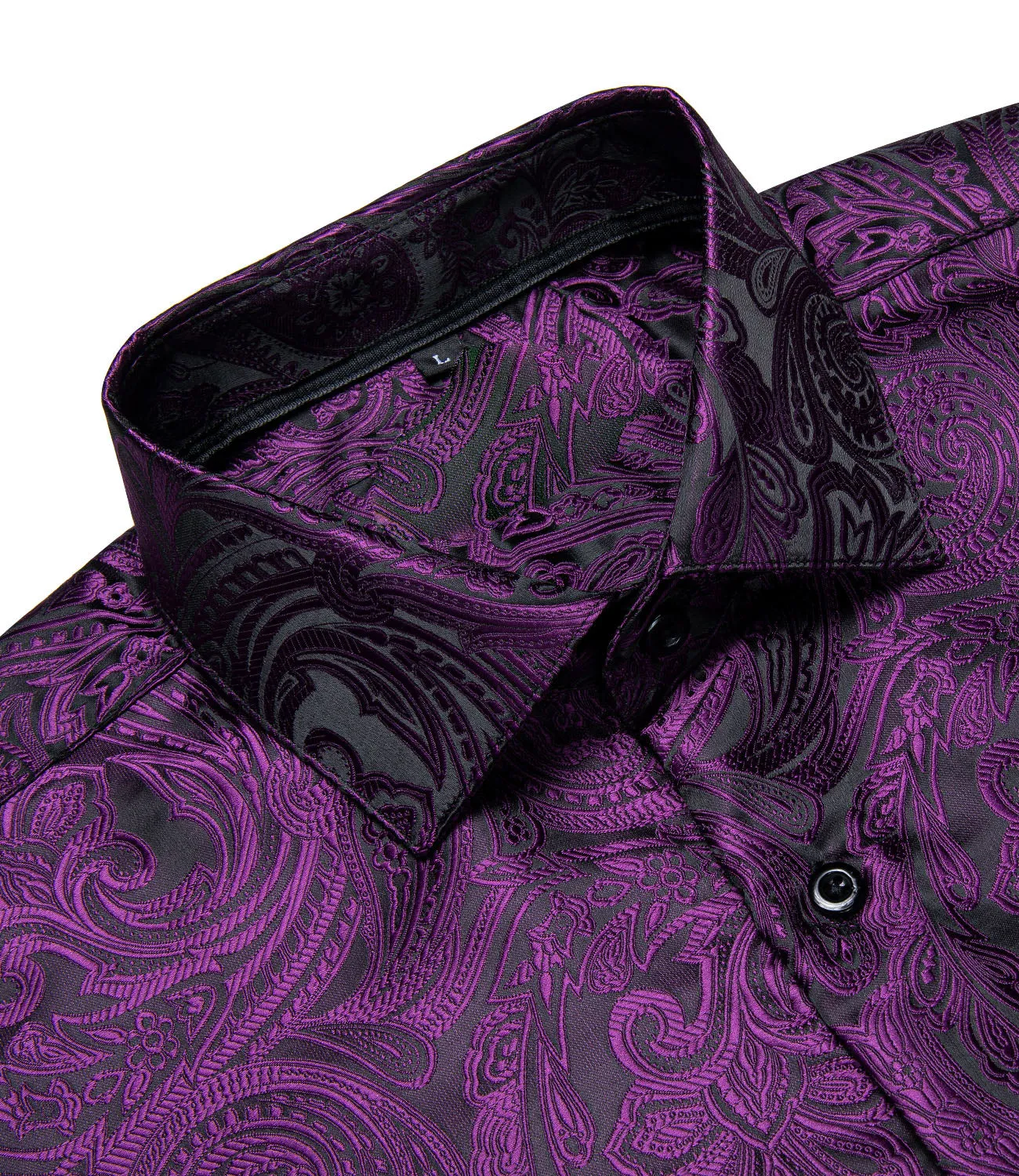 Black Purple Paisley Silk Men's Long Sleeve Shirt