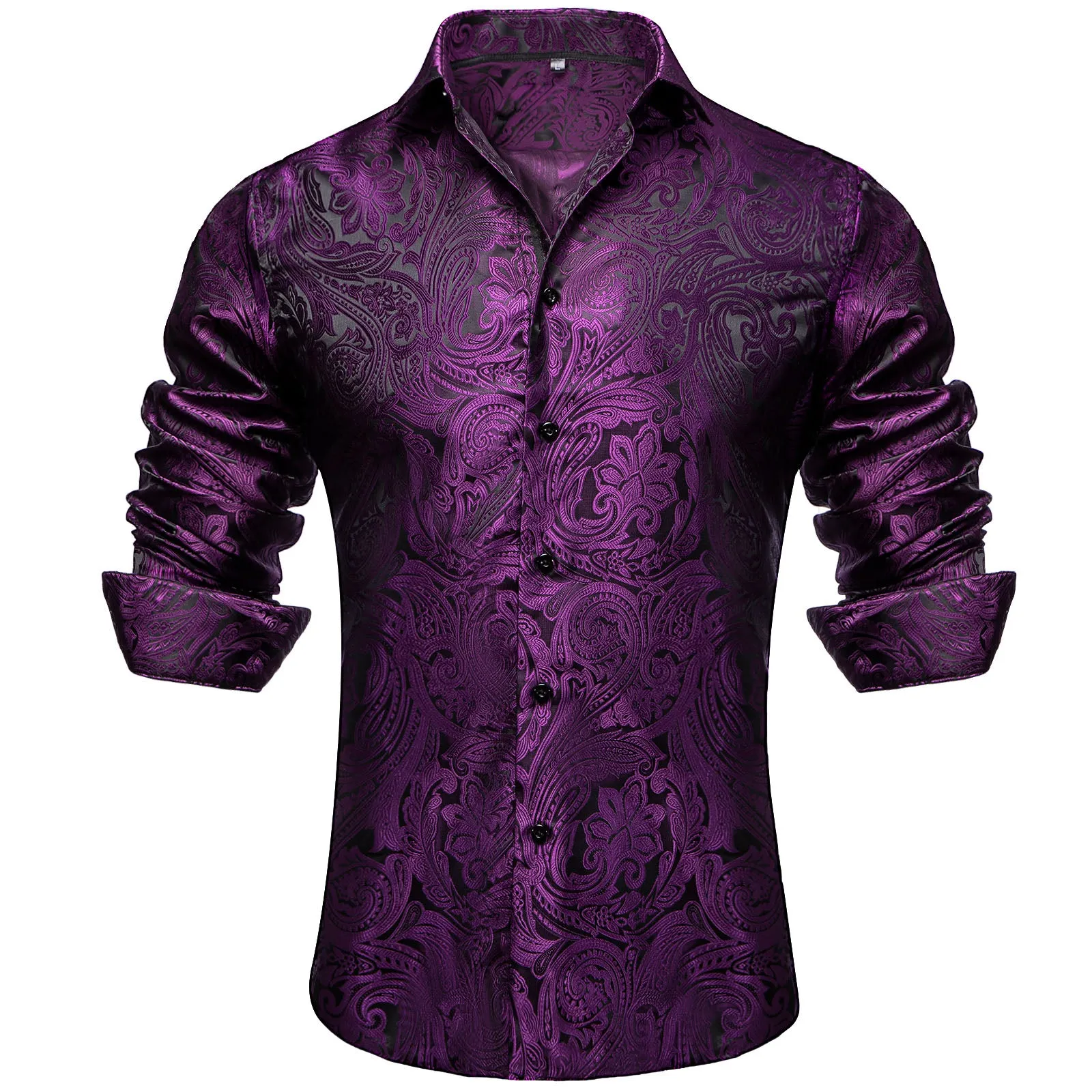 Black Purple Paisley Silk Men's Long Sleeve Shirt