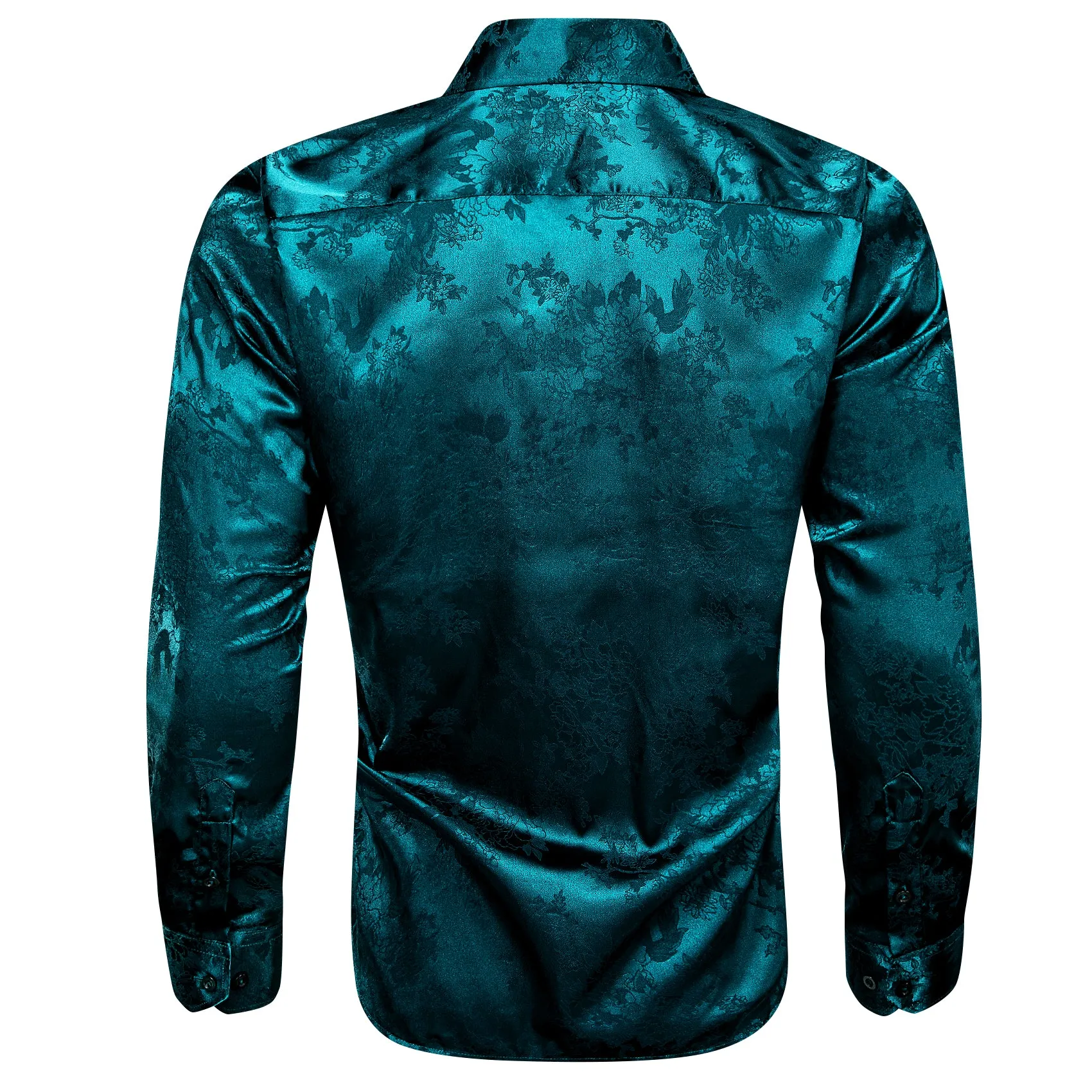 Blue Green Floral Silk Men's Long Sleeve Shirt