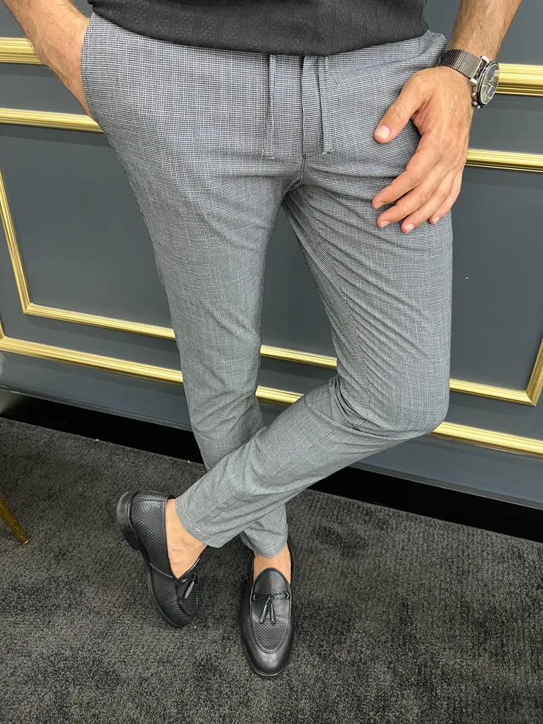 Bojoni Uluwatu Slim Fit Rope Detailed Grey Trouser