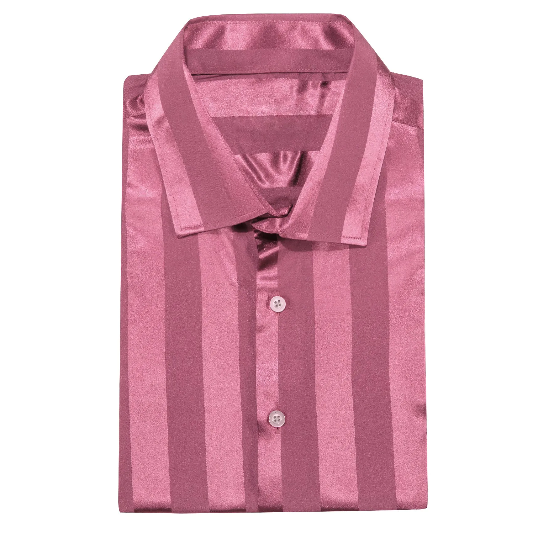 Casual Blush Pink Striped Shiny Satin Men's Long Sleeve Shirt