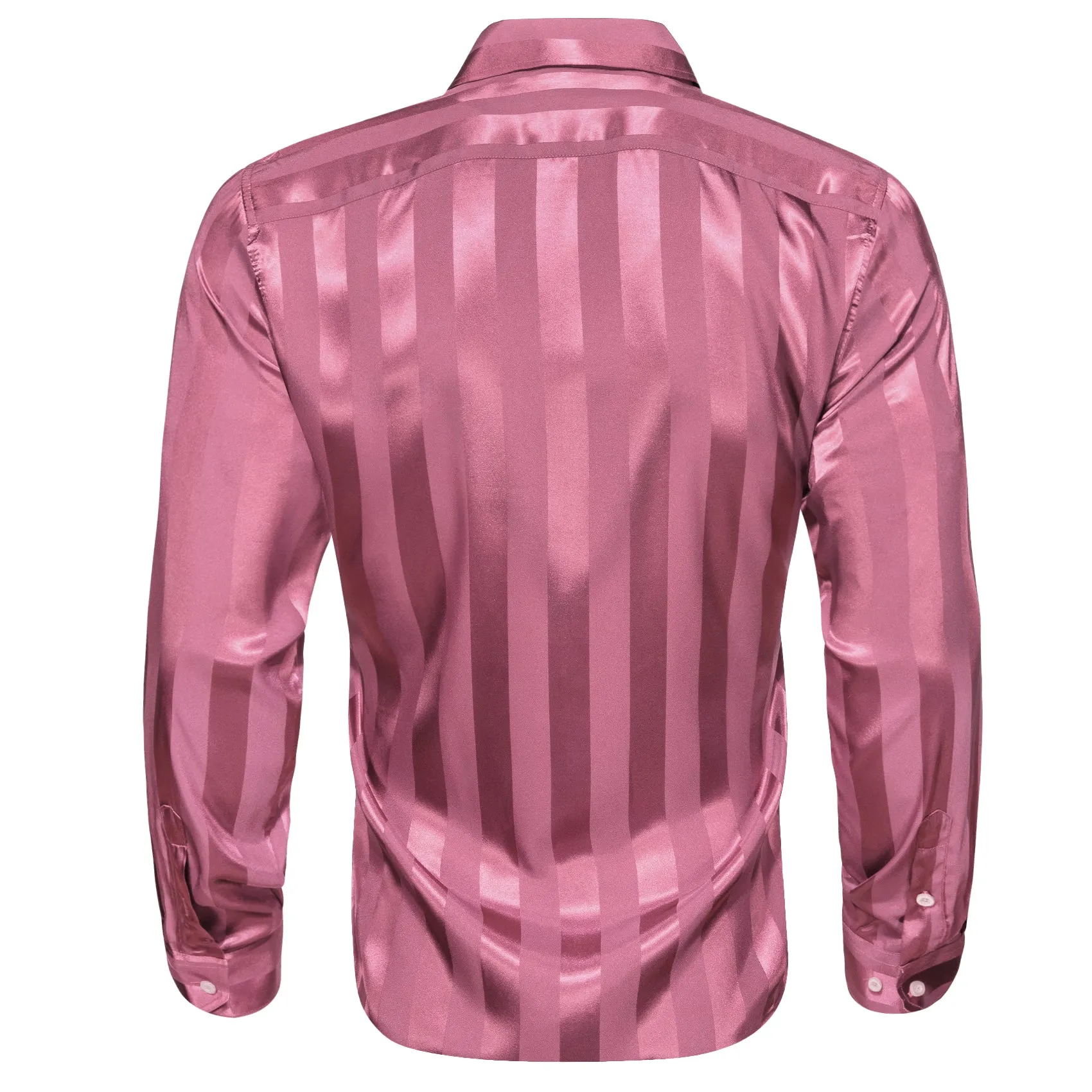 Casual Blush Pink Striped Shiny Satin Men's Long Sleeve Shirt