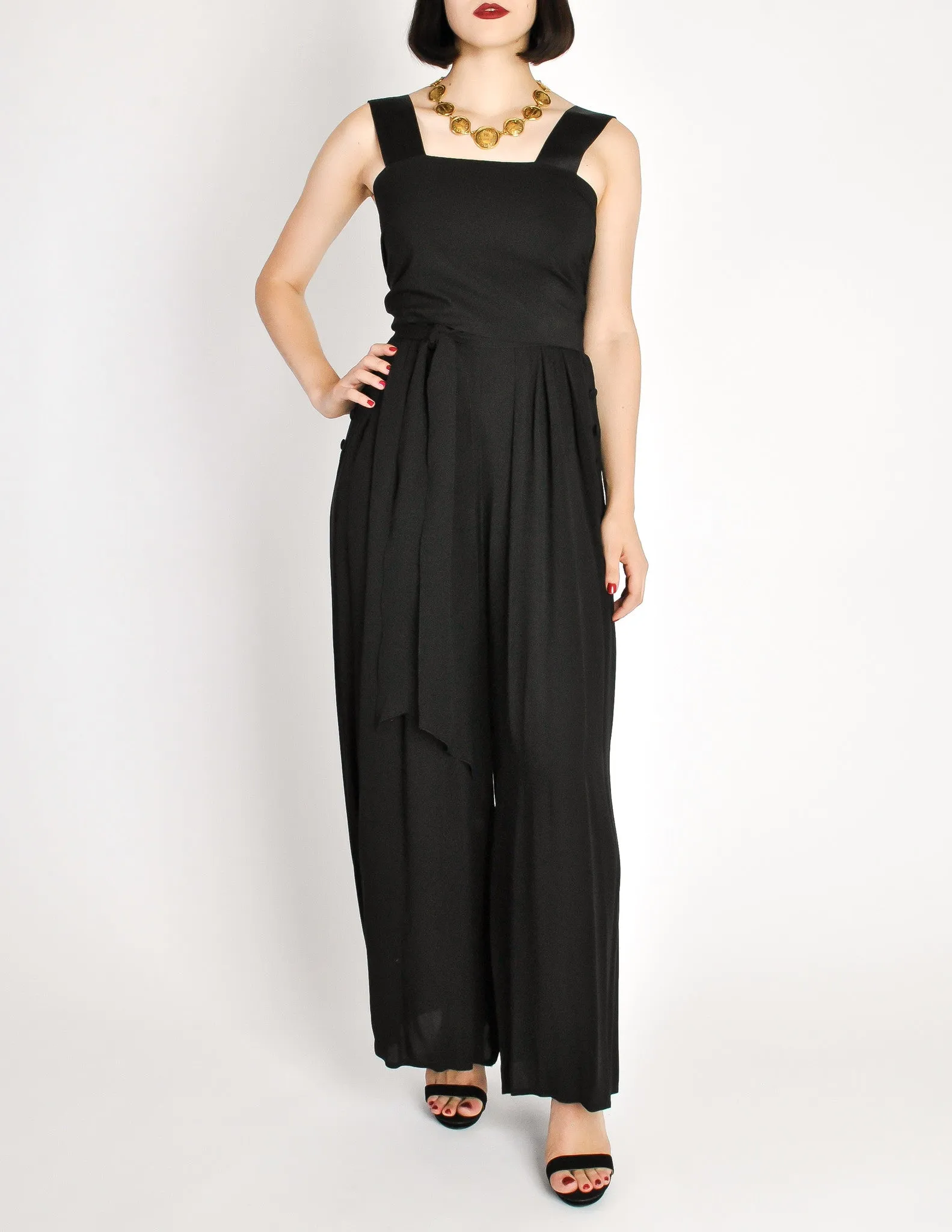 Chanel Vintage Black Silk Chiffon Tie Top & Palazzo Pant Ensemble