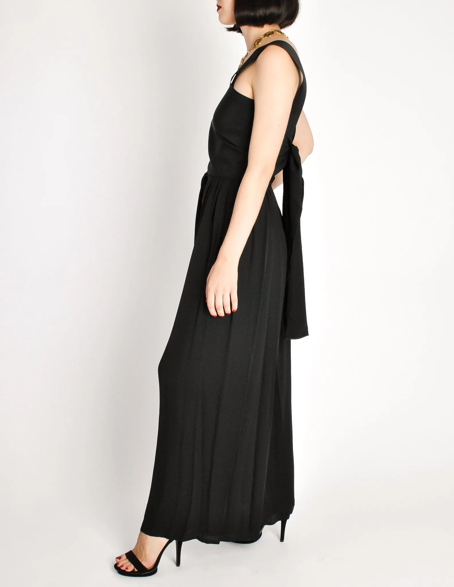 Chanel Vintage Black Silk Chiffon Tie Top & Palazzo Pant Ensemble