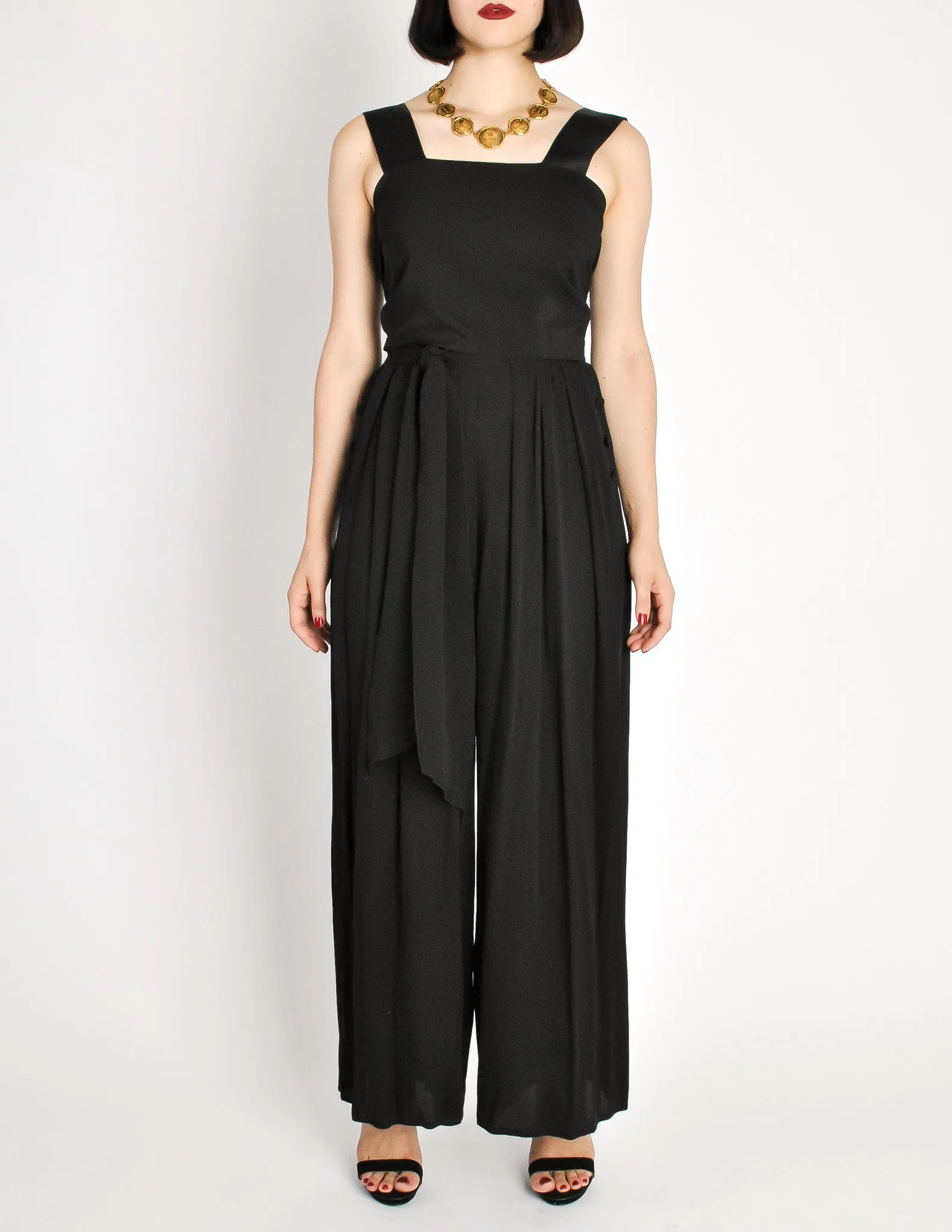 Chanel Vintage Black Silk Chiffon Tie Top & Palazzo Pant Ensemble