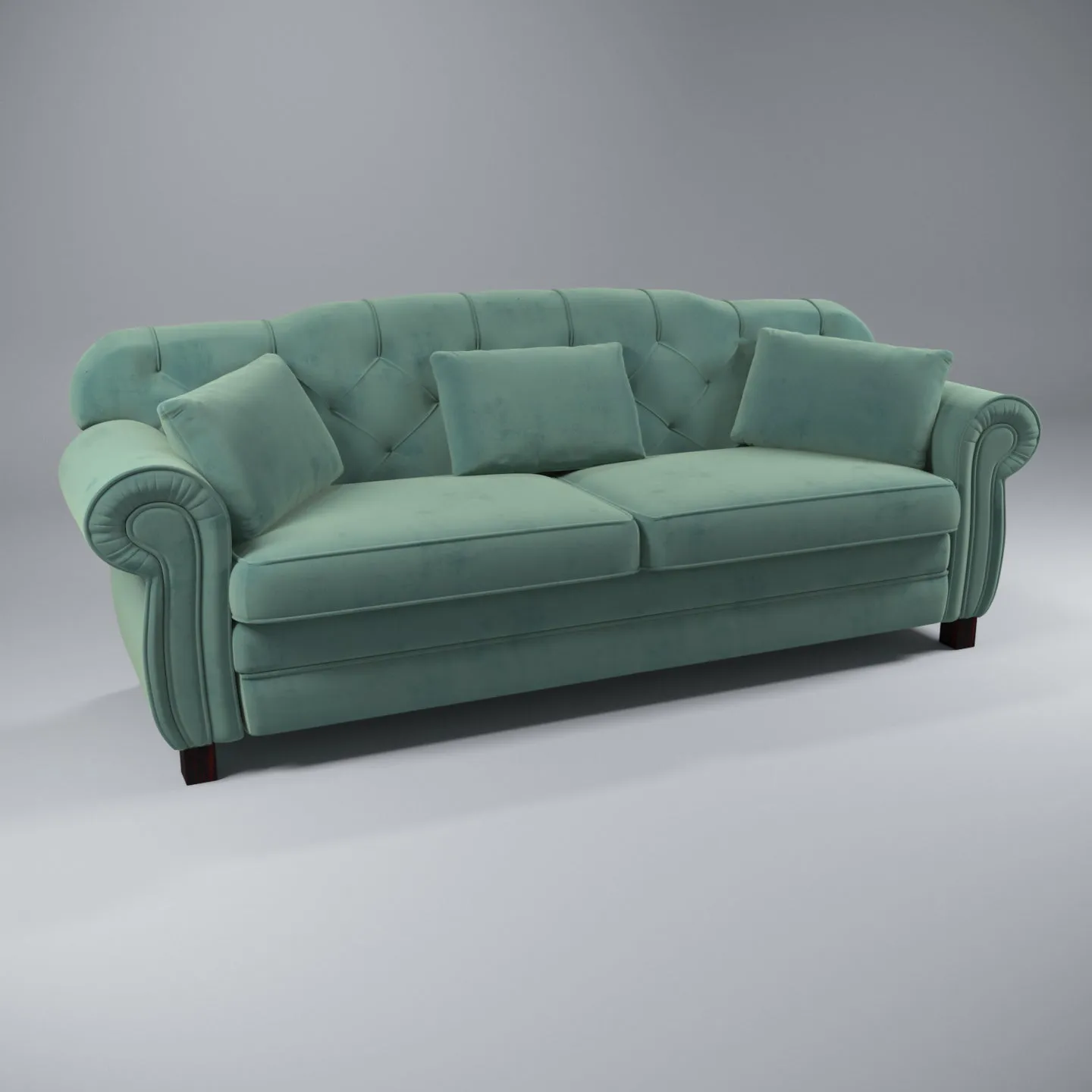 Classic Green Upholstered 3 seater sofa with 3 Cushions