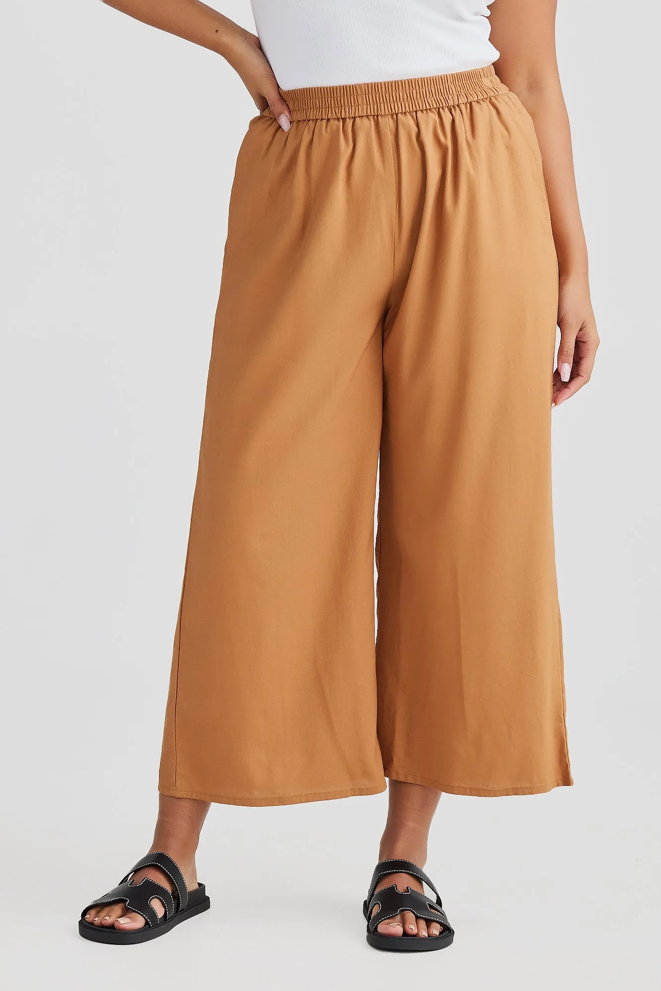 Core Cropped Wide Leg Pants - Caramel