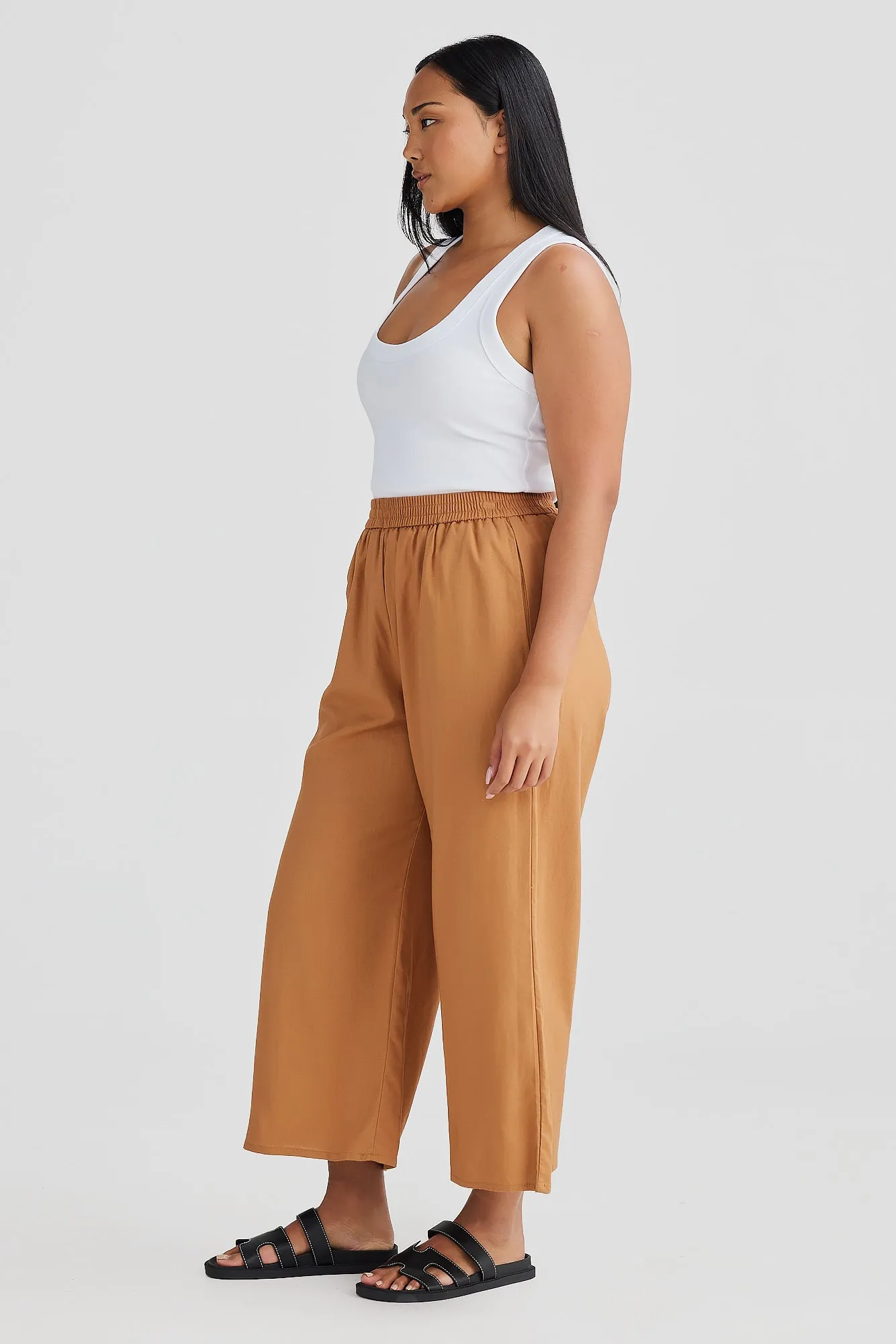 Core Cropped Wide Leg Pants - Caramel