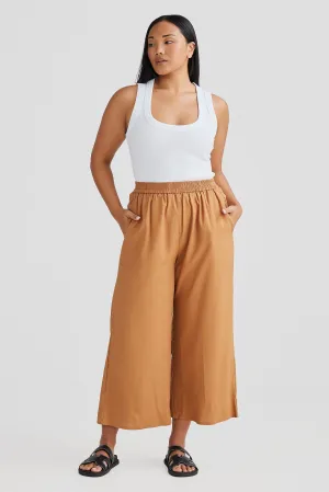 Core Cropped Wide Leg Pants - Caramel