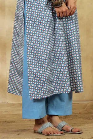 Cotton Straight Pants With In Sky Blue Color