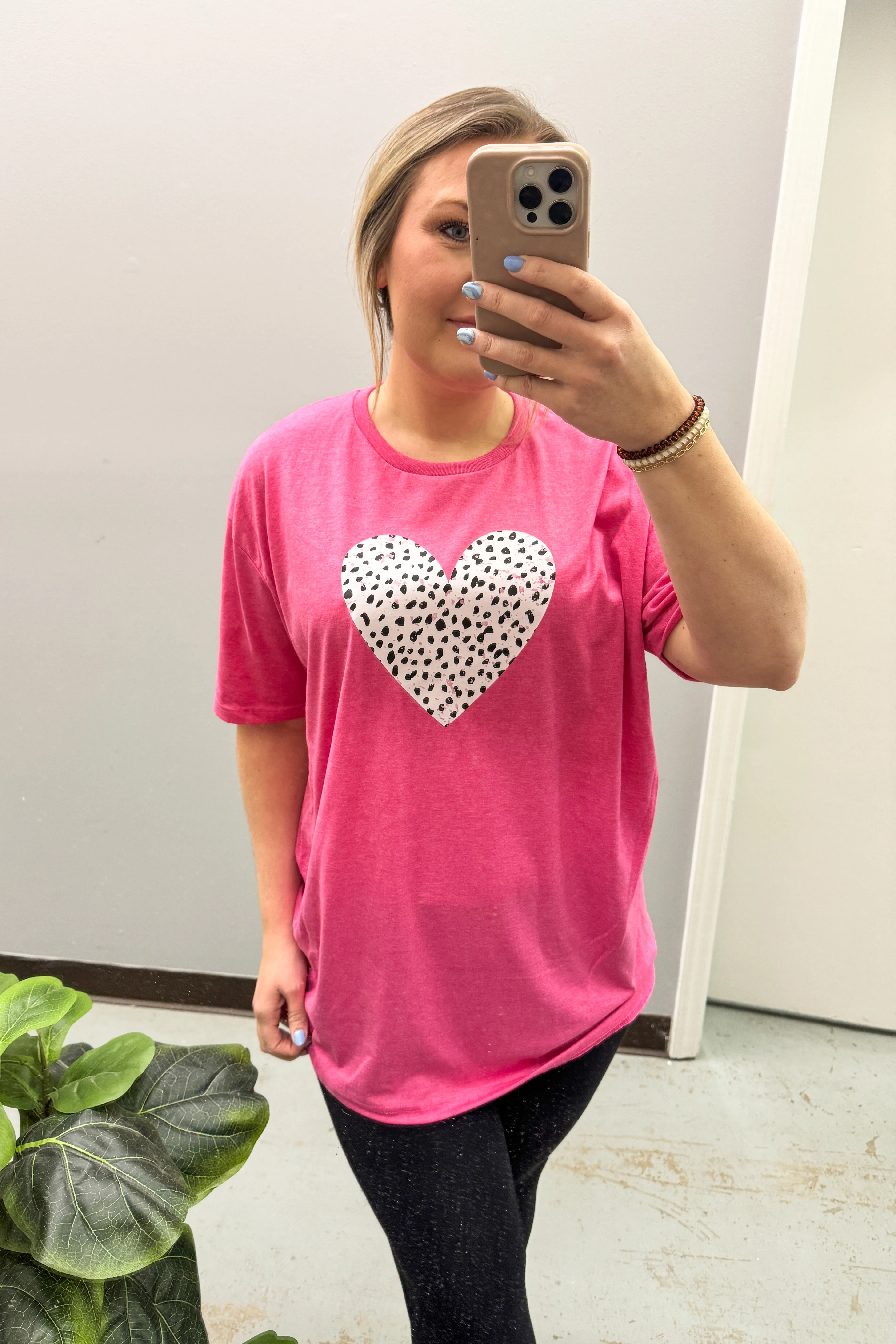 Dalmatian Spotted Heart Graphic Tee, Pink