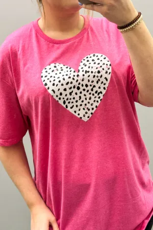 Dalmatian Spotted Heart Graphic Tee, Pink