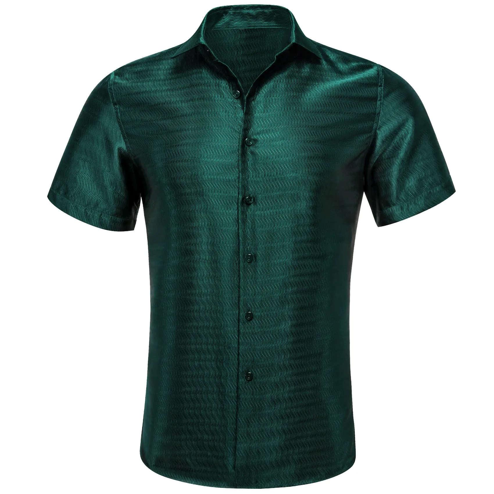 Dark Green Striped Men's Short Sleeve Summer Shirt