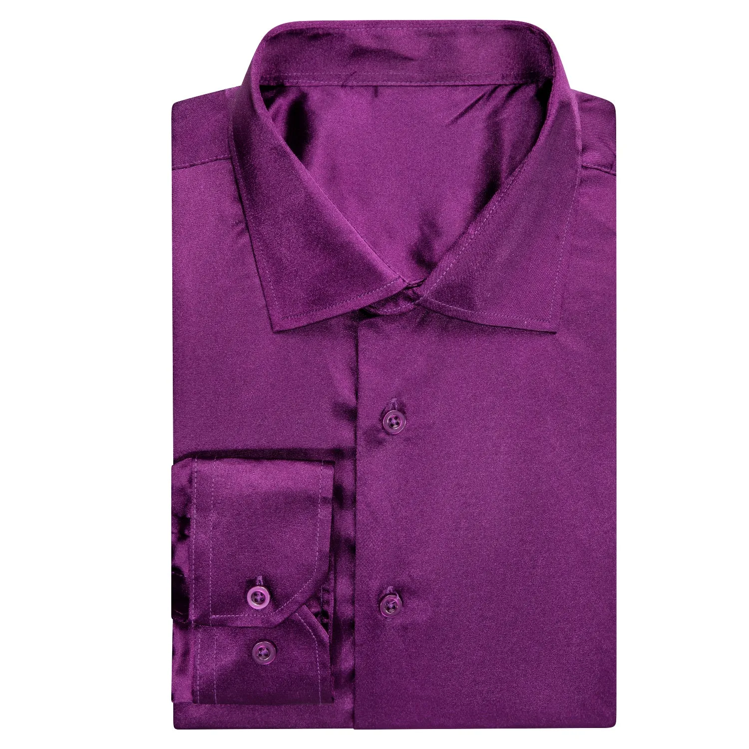 Dark Purple Solid Satin Men's Long Sleeve Shirt