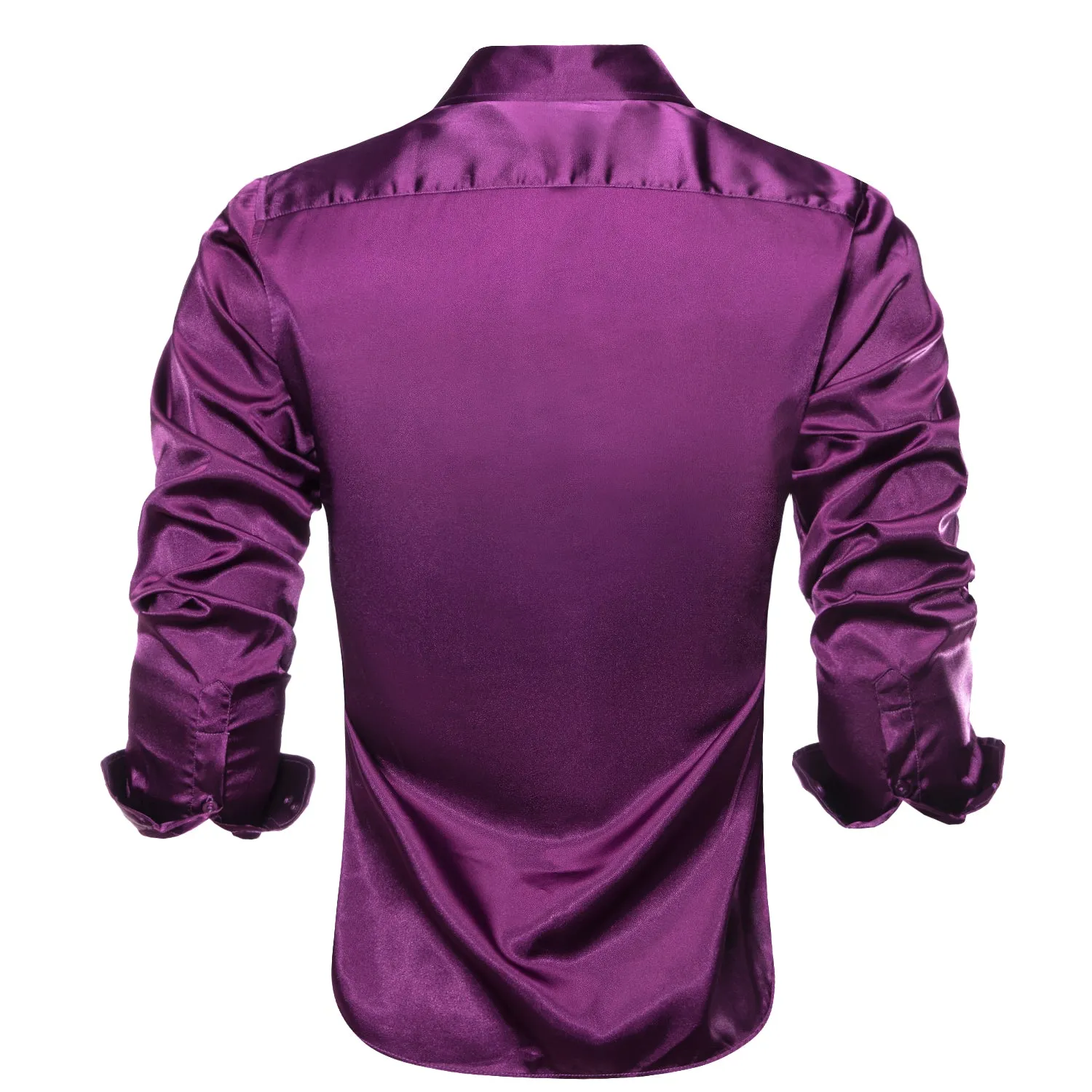 Dark Purple Solid Satin Men's Long Sleeve Shirt