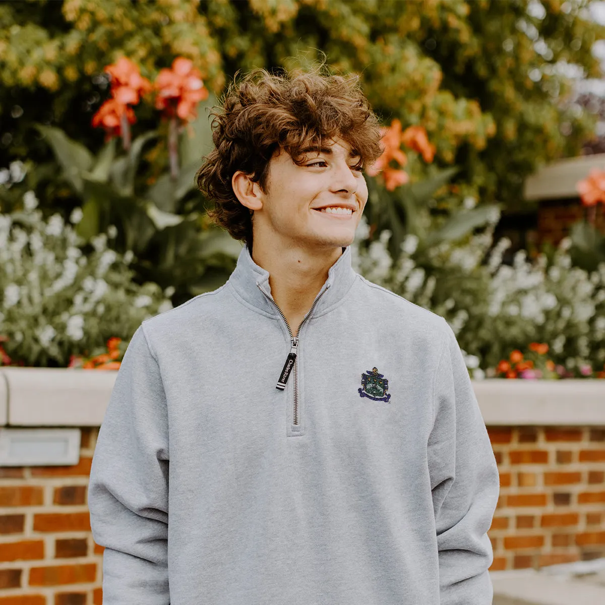 Delta Sig Embroidered Crest Gray Quarter Zip