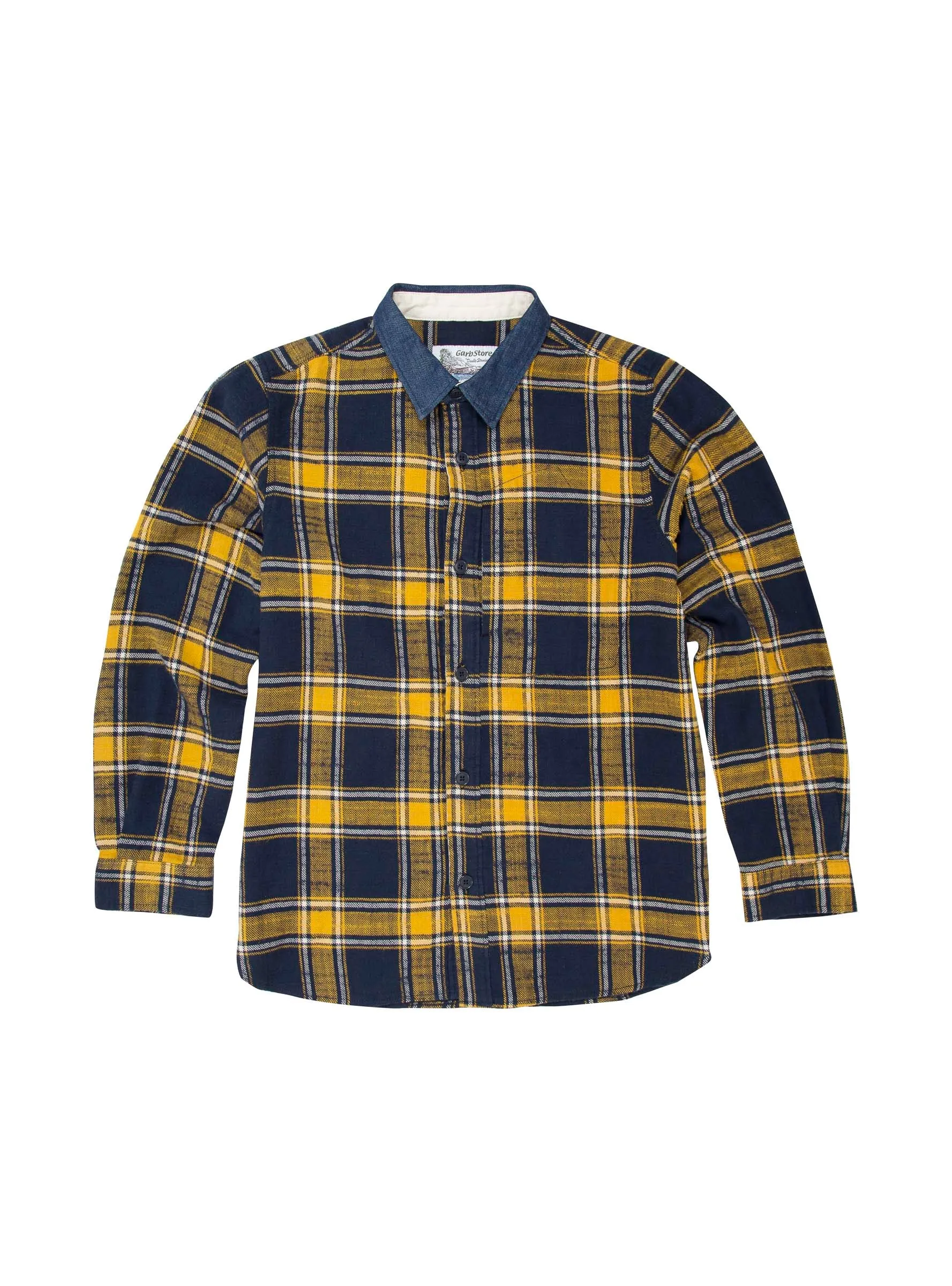 Denim Collar Plaid Shirt Yellow