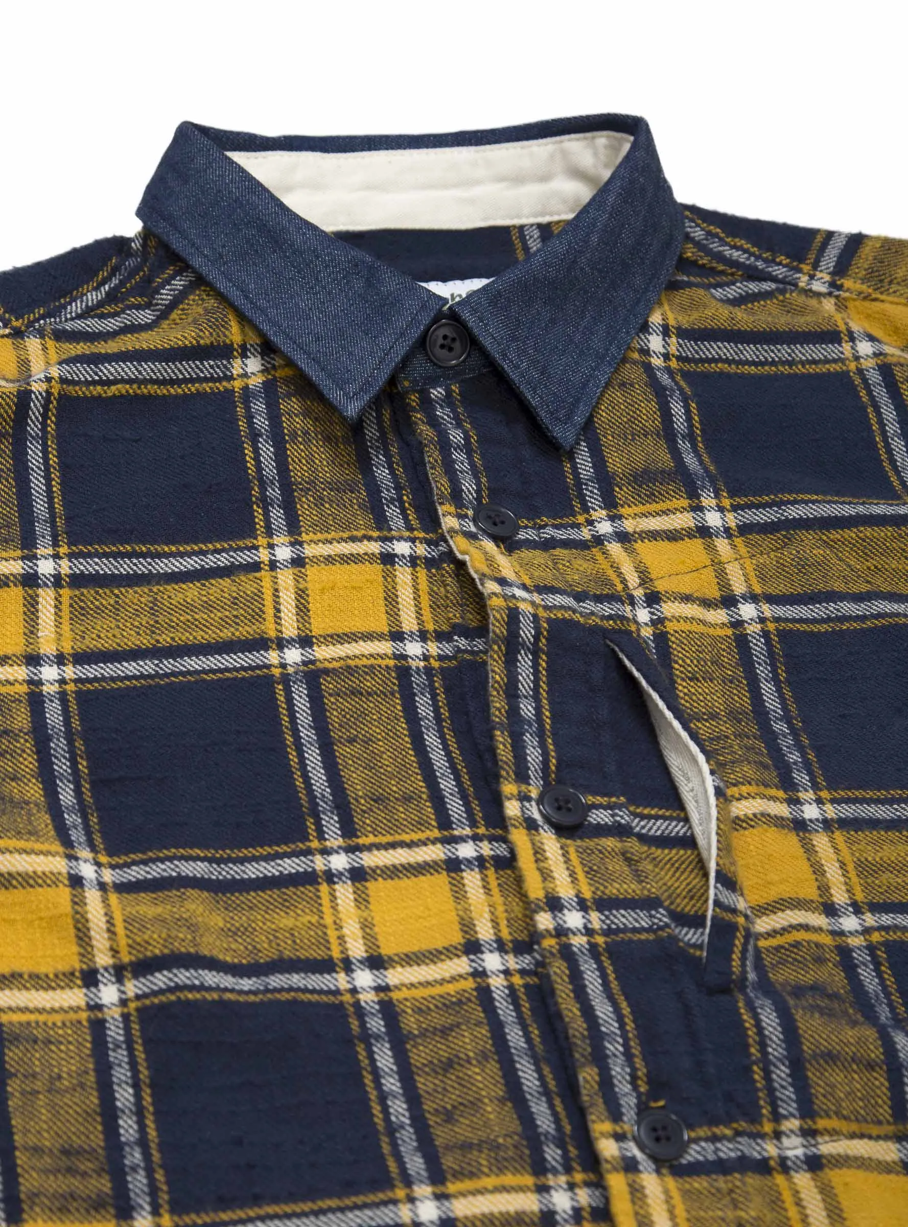 Denim Collar Plaid Shirt Yellow