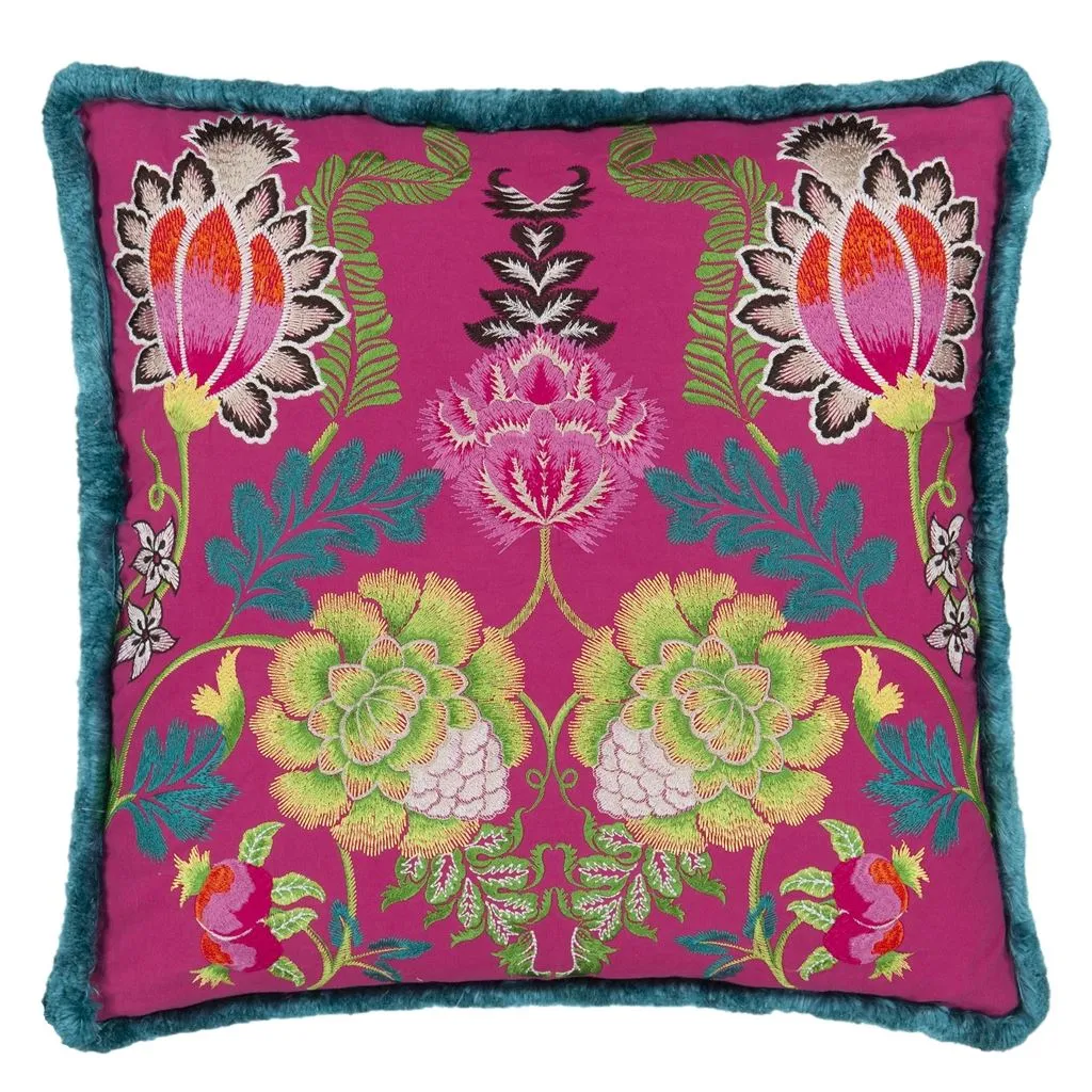 Designers Guild Brocart Decoratif Embroidered Cerise Decorative Pillow