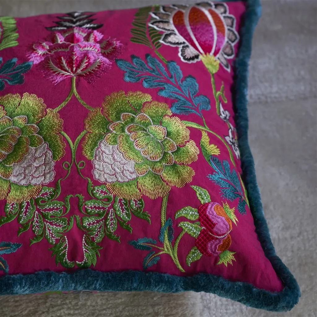 Designers Guild Brocart Decoratif Embroidered Cerise Decorative Pillow