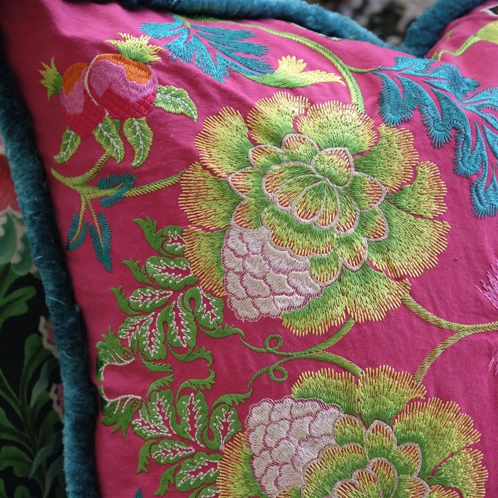 Designers Guild Brocart Decoratif Embroidered Cerise Decorative Pillow