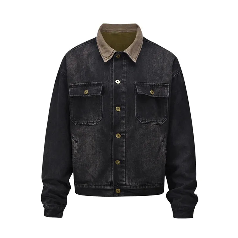 Distressed Jean Jacket Men Jeans Coat Retro Slim Denim Outerwear