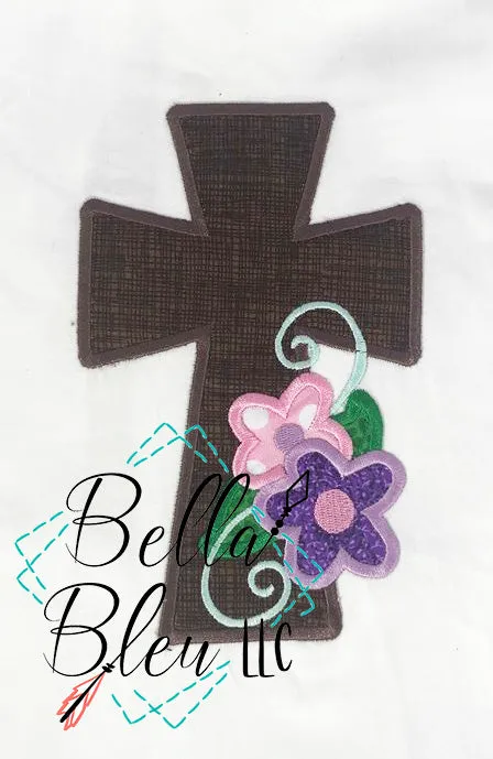 Easter Cross with Flowers Applique Machine Embroidery design