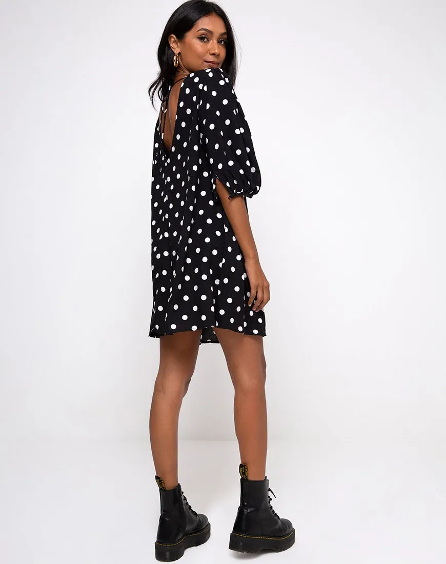 Elna Babydoll Dress in 80's Polka Black