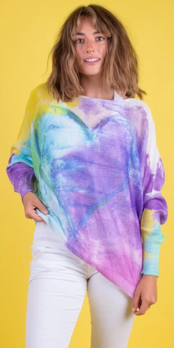 Emy Batwing Sweater with Watercolor Heart Design