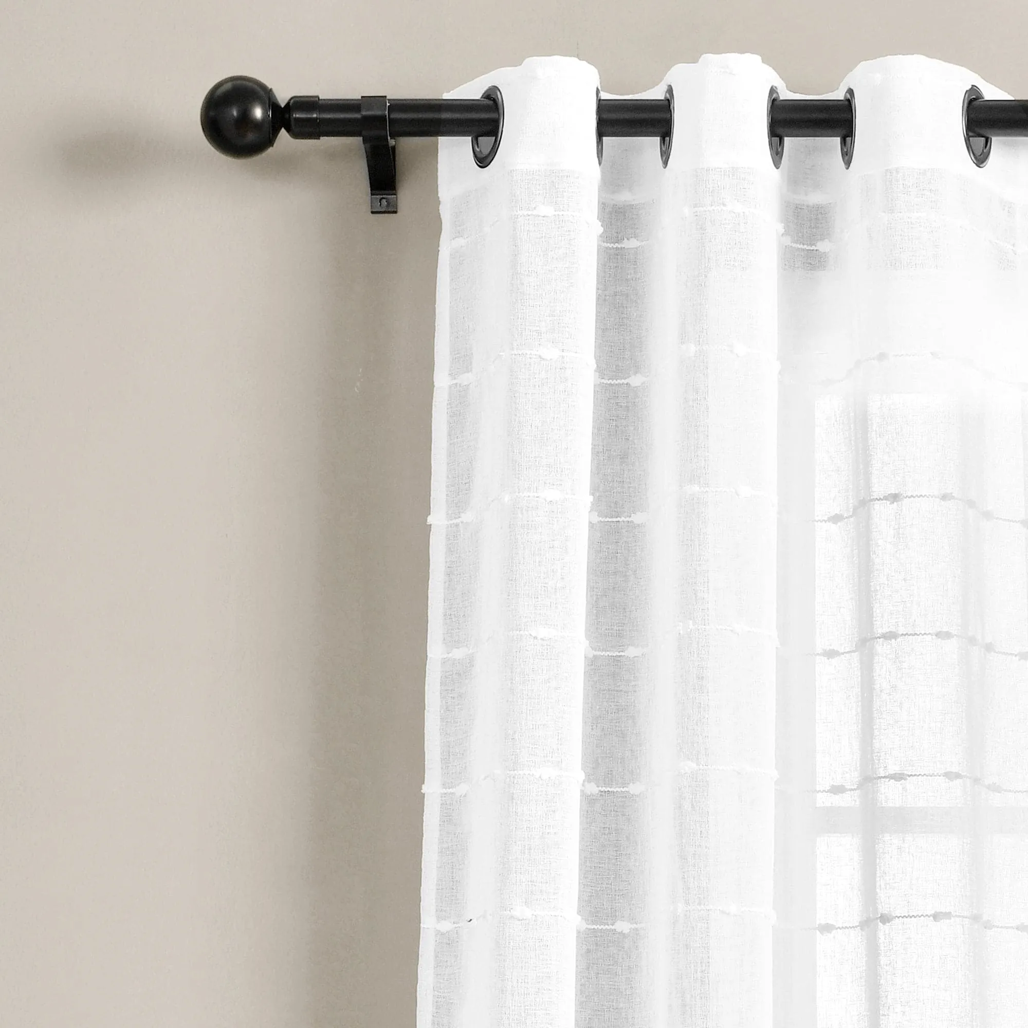 Farmhouse Textured Grommet Sheer Window Curtain Panel Set