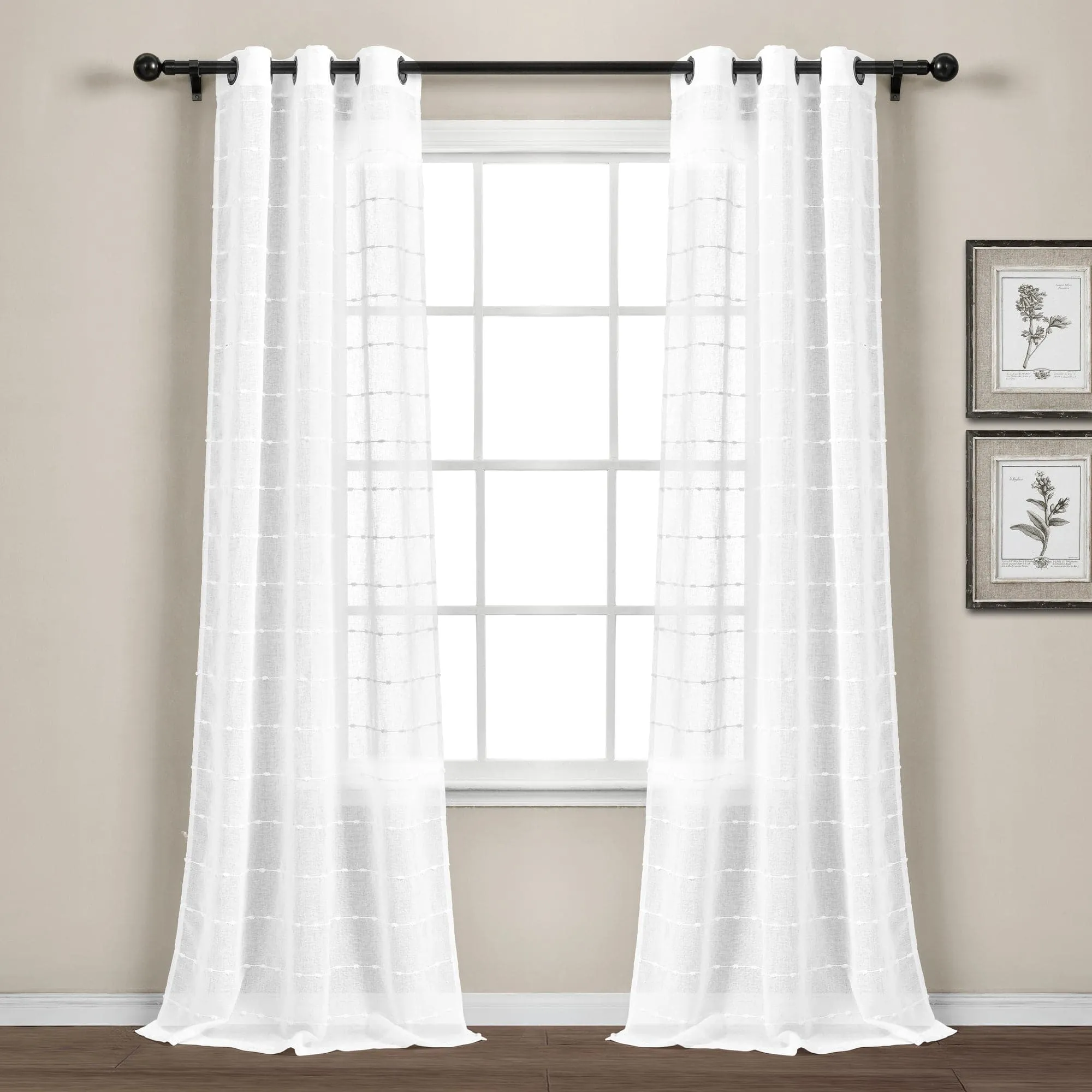 Farmhouse Textured Grommet Sheer Window Curtain Panel Set