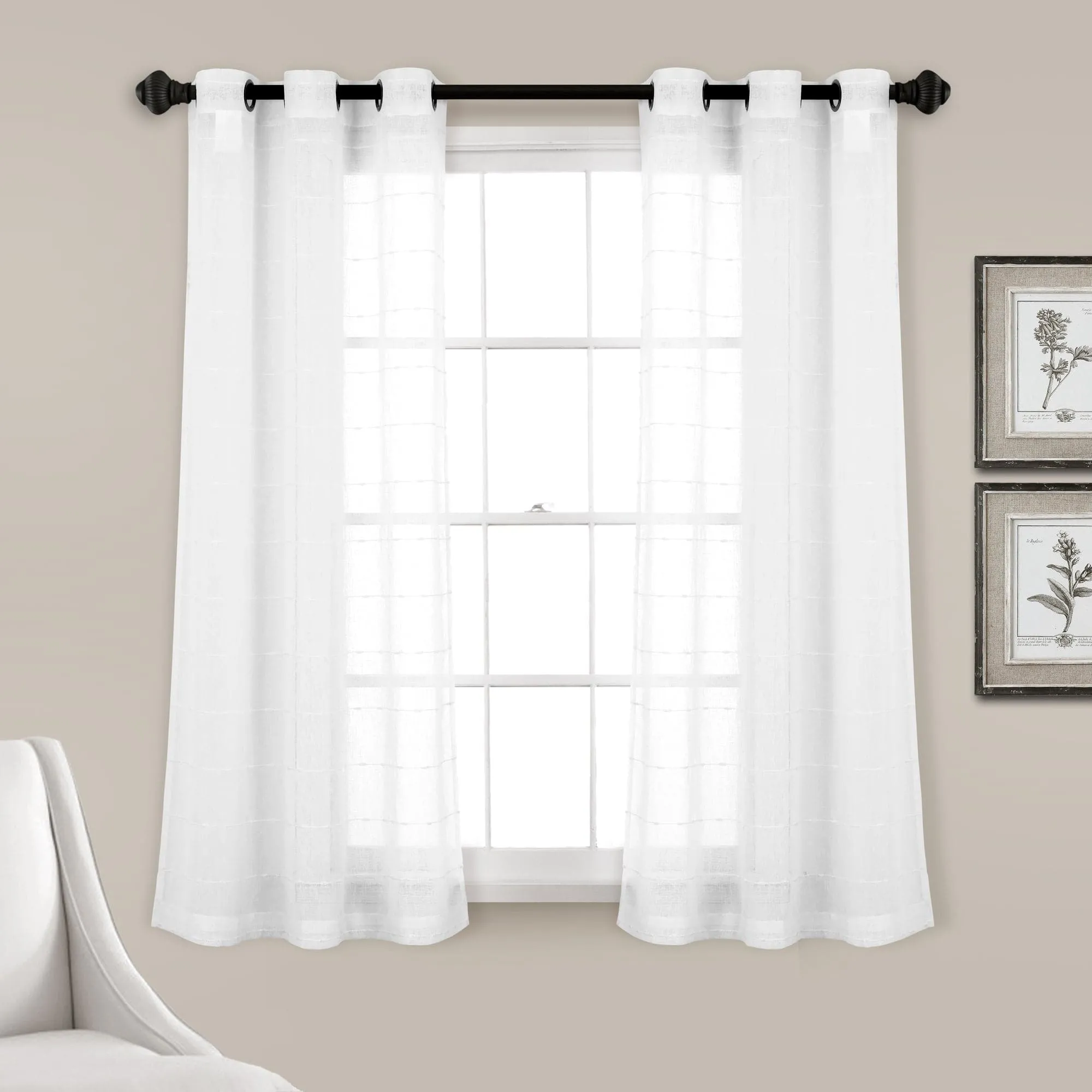 Farmhouse Textured Grommet Sheer Window Curtain Panel Set