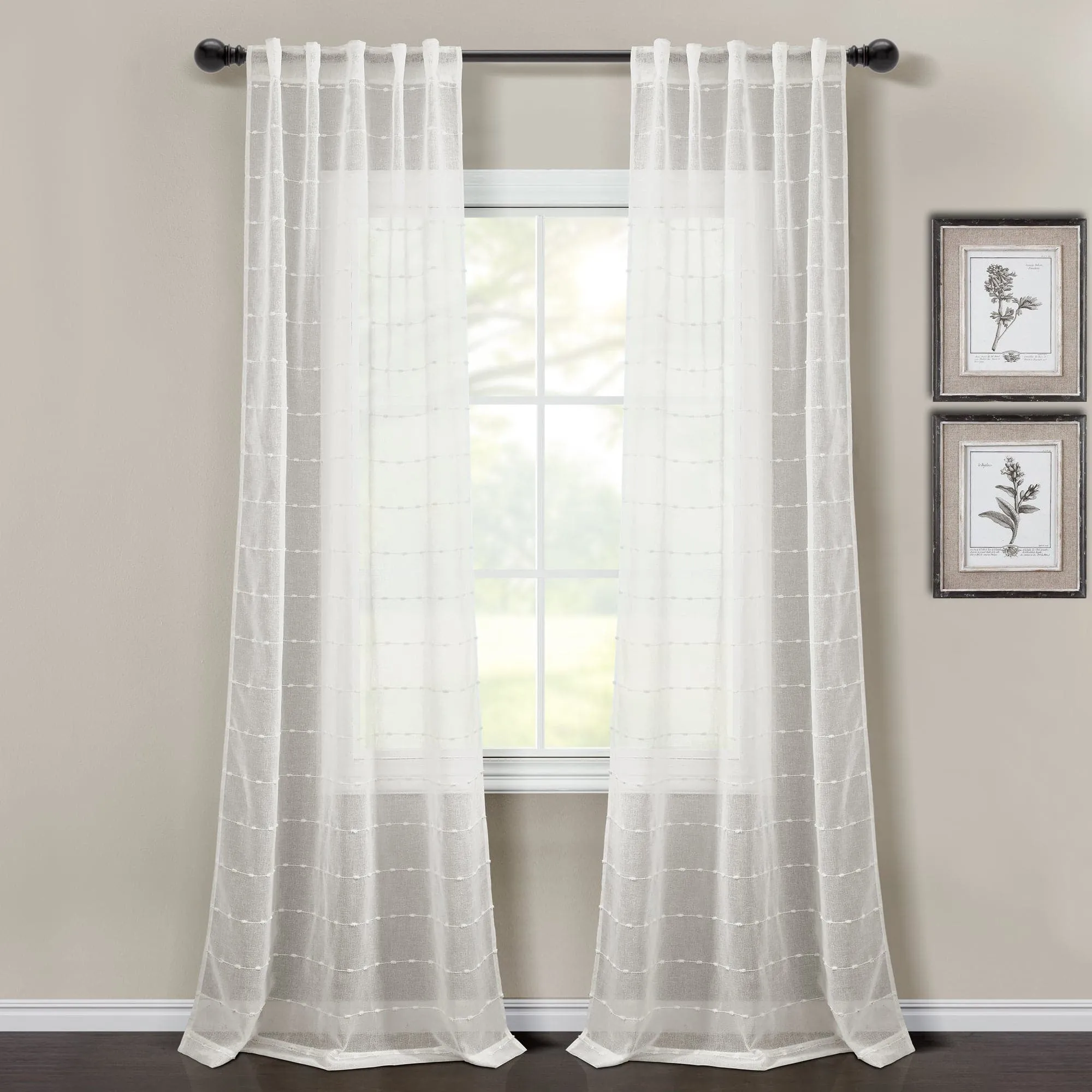 Farmhouse Textured Grommet Sheer Window Curtain Panel Set