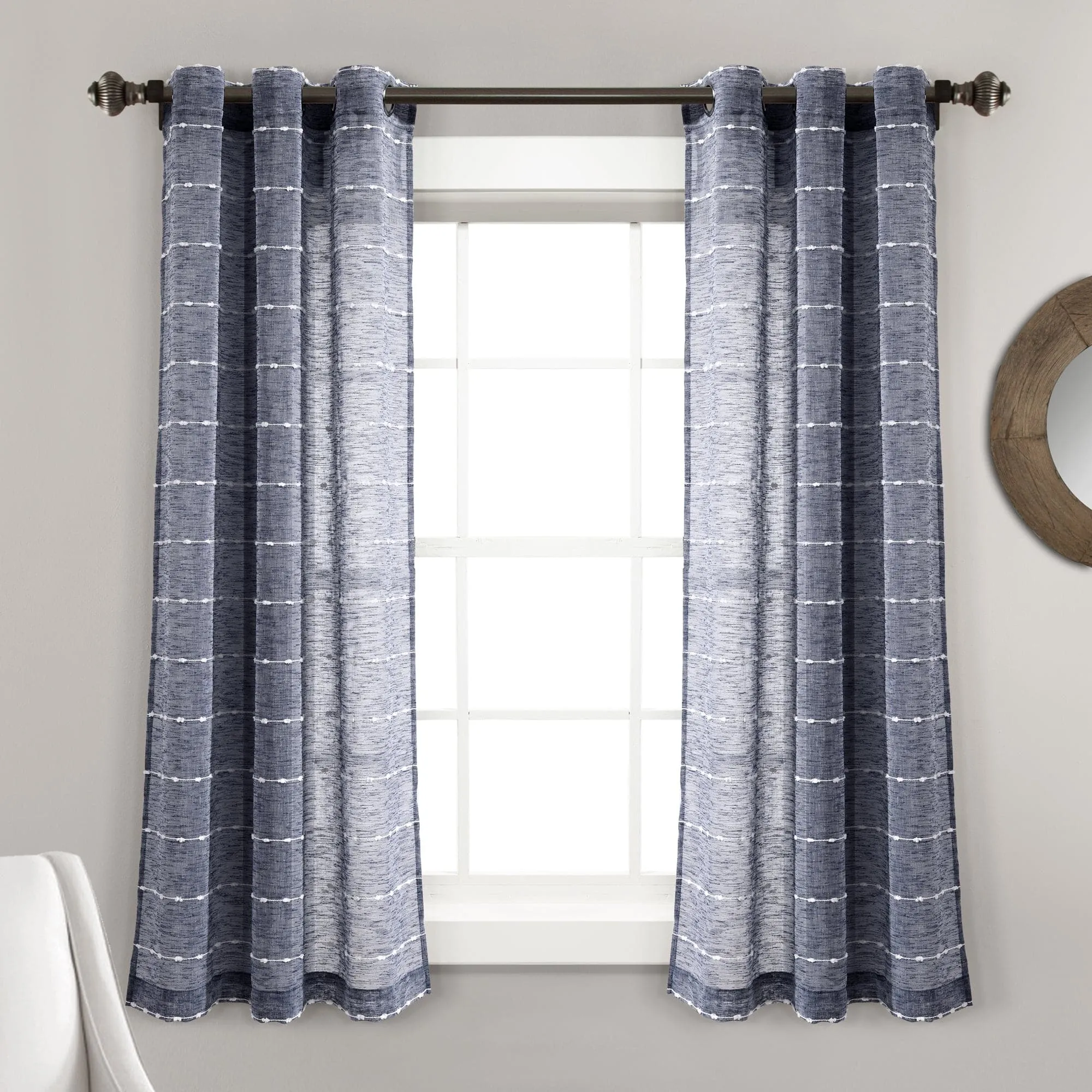 Farmhouse Textured Grommet Sheer Window Curtain Panel Set