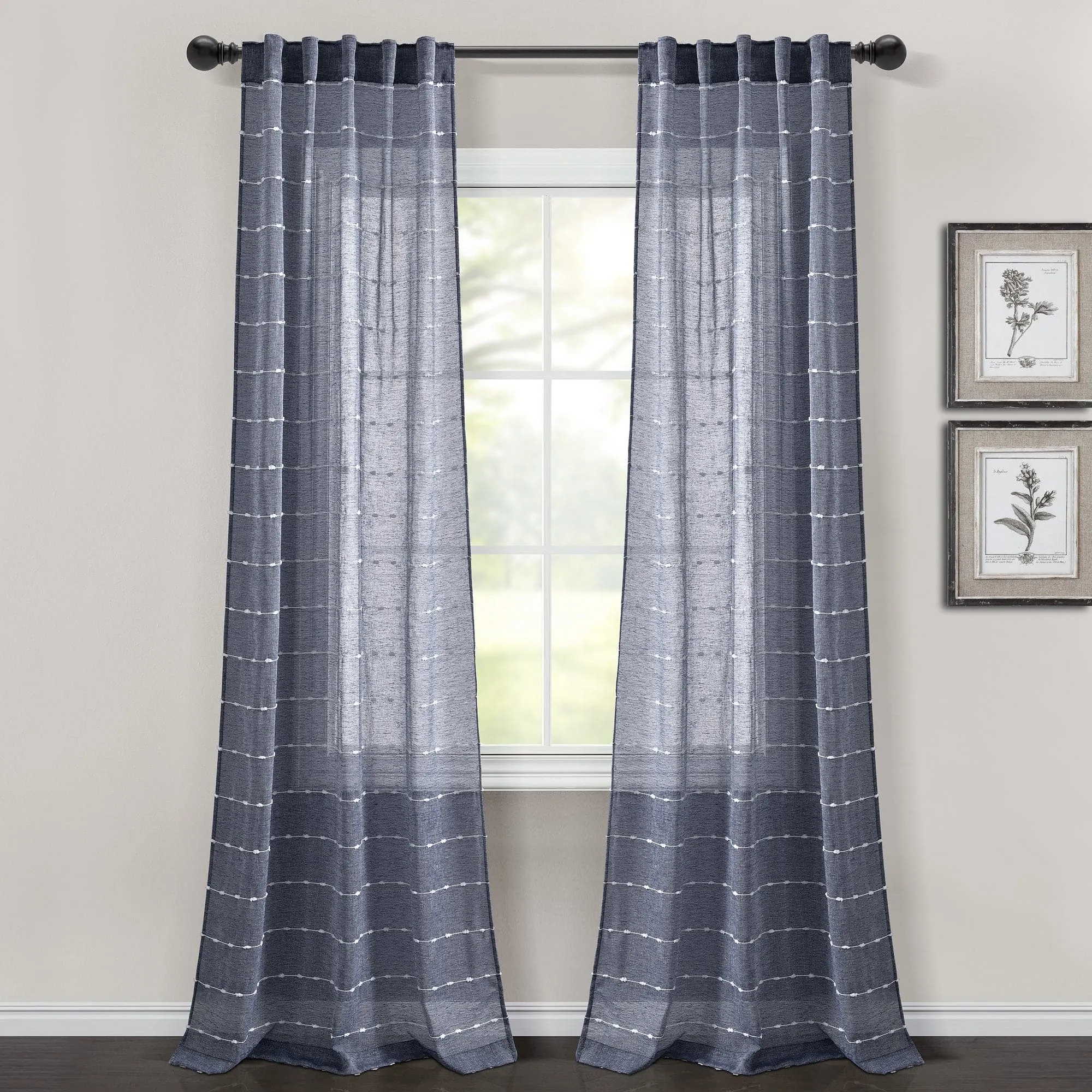 Farmhouse Textured Grommet Sheer Window Curtain Panel Set