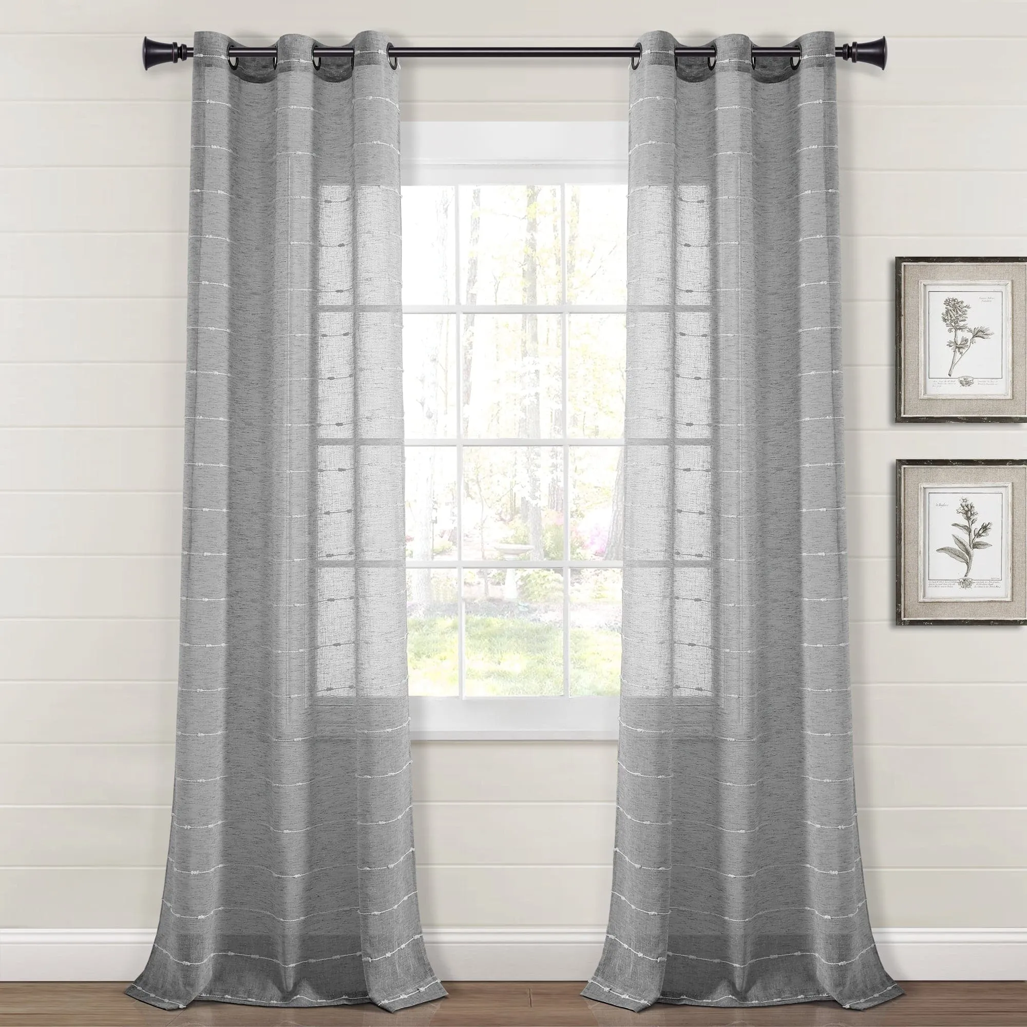 Farmhouse Textured Grommet Sheer Window Curtain Panel Set