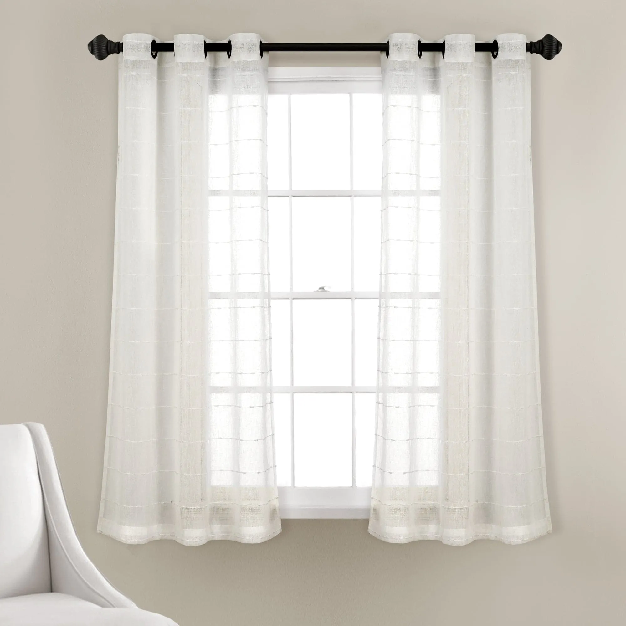 Farmhouse Textured Grommet Sheer Window Curtain Panel Set