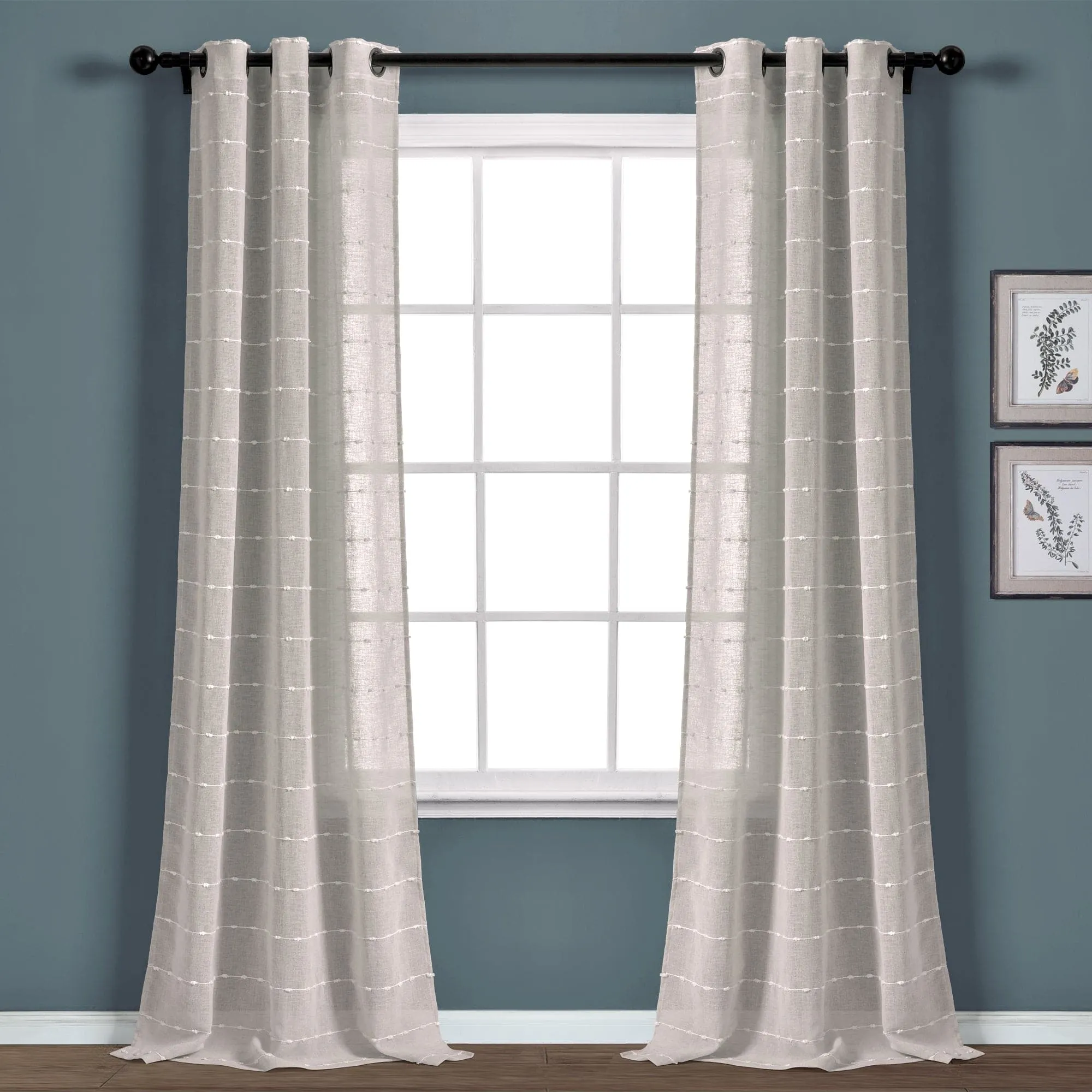 Farmhouse Textured Grommet Sheer Window Curtain Panel Set