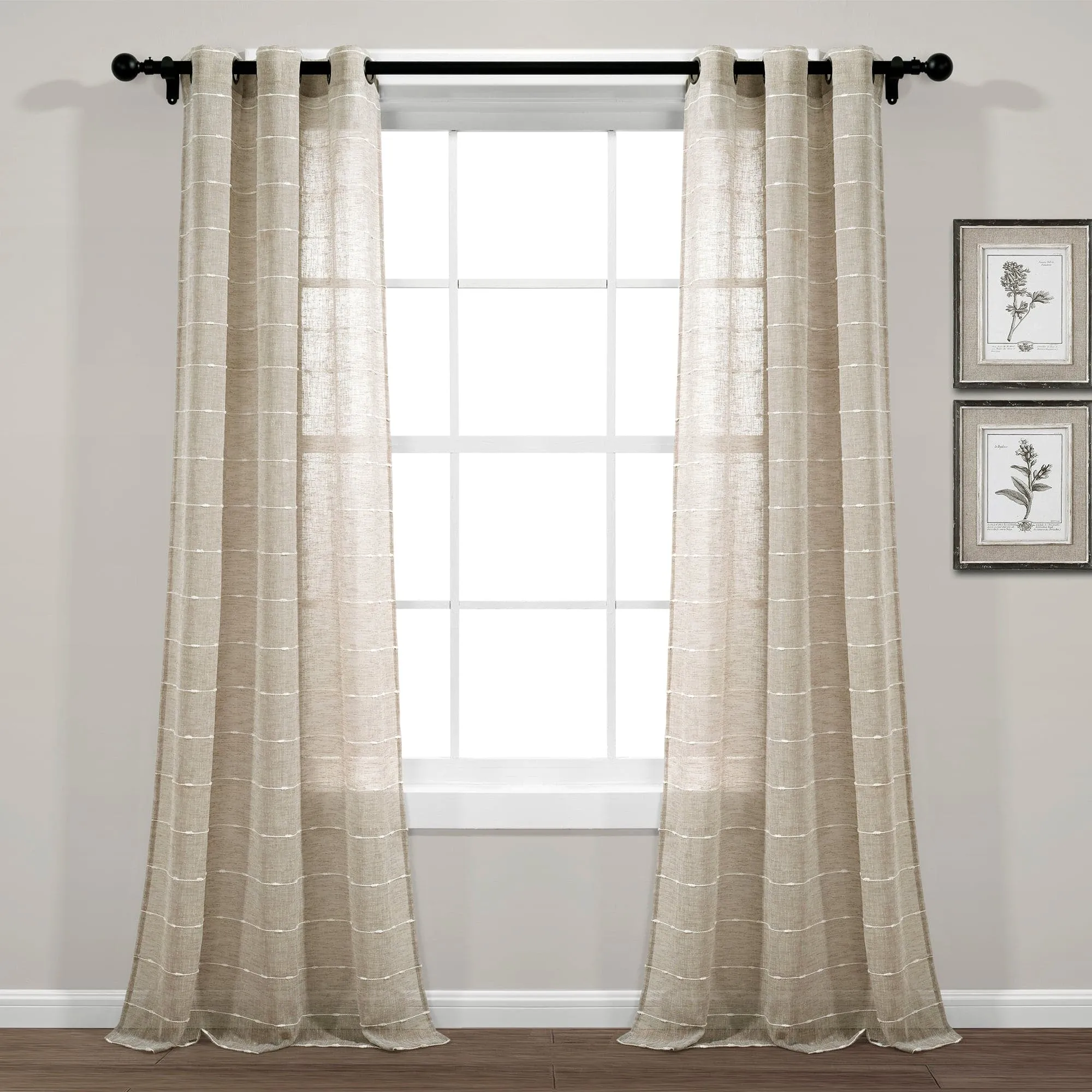 Farmhouse Textured Grommet Sheer Window Curtain Panel Set