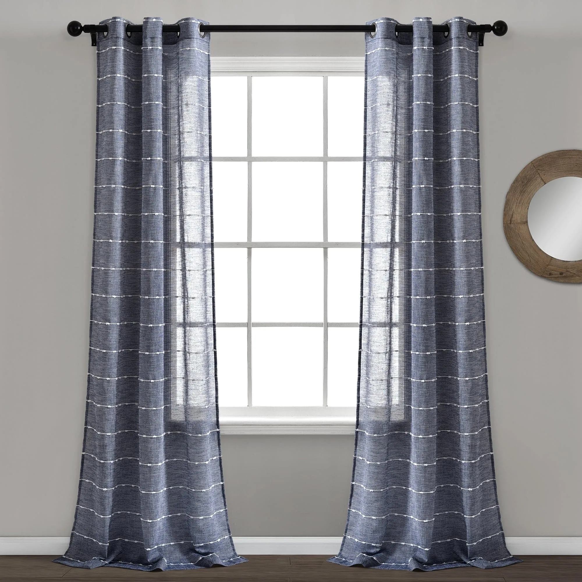 Farmhouse Textured Grommet Sheer Window Curtain Panel Set