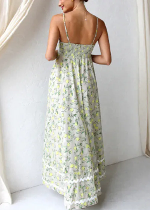 Fashion Green Print Patchwork Cotton Spaghetti Strap Dress Summer BB045