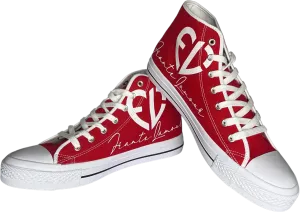 Frantz Lamour Signature Classic Women's High Top Canvas Lace Up Casual Walking Shoes - Red & White