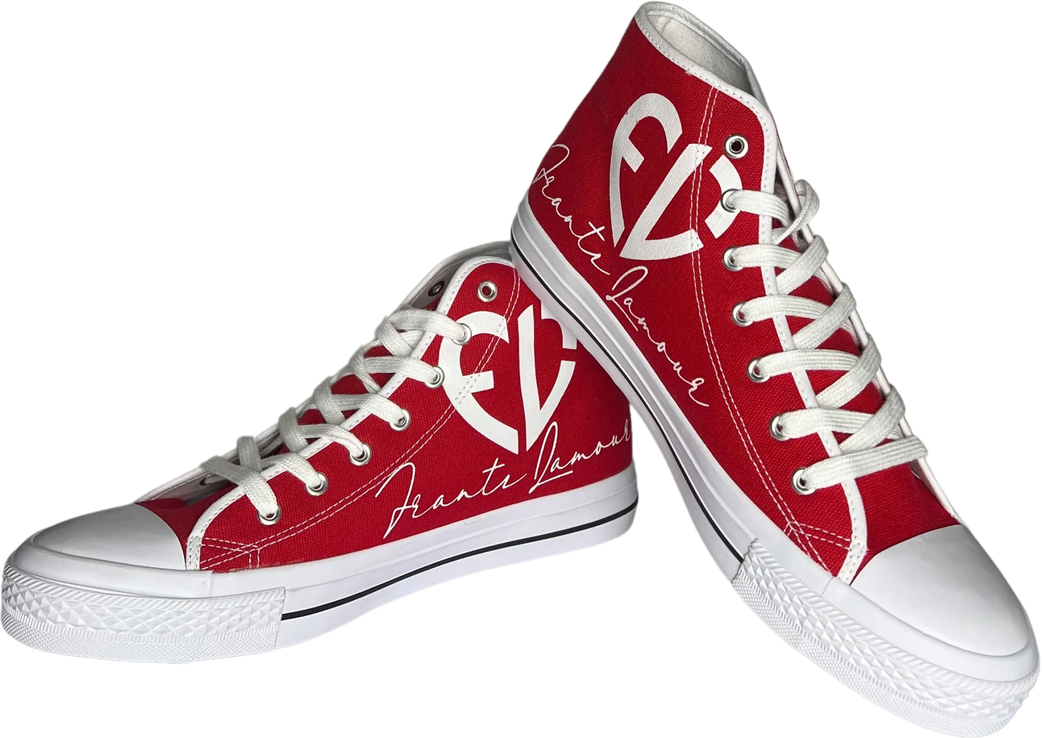 Frantz Lamour Signature Classic Women's High Top Canvas Lace Up Casual Walking Shoes - Red & White