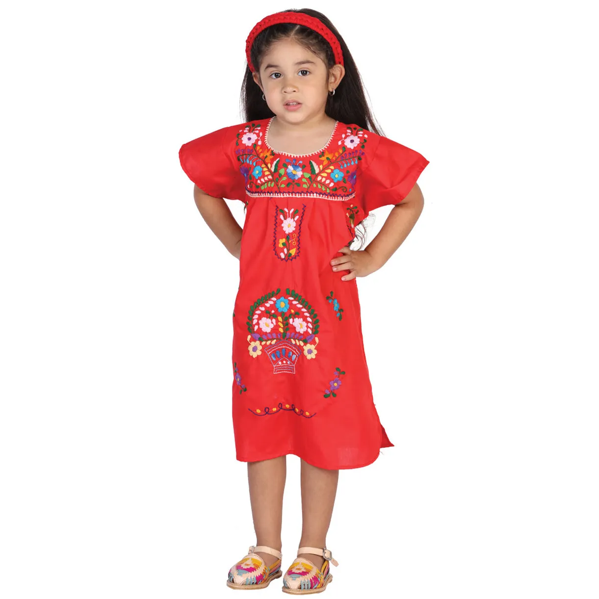 Girl’s Mexican Embroidered Dress Orange